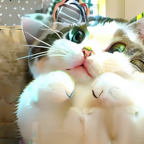 There was a cat lying on the sofa, !! Looking at the camera!!, cute silly face, looking at the camera in!!!, cute cat photo, inquisitive. Detailed expression, Cute cat, big cheeks!, adorable expression, A cute cat, Close-up!!!!!, Cuteness, White cheeks, with cute doting eyes, awesome cat, She has a cute face