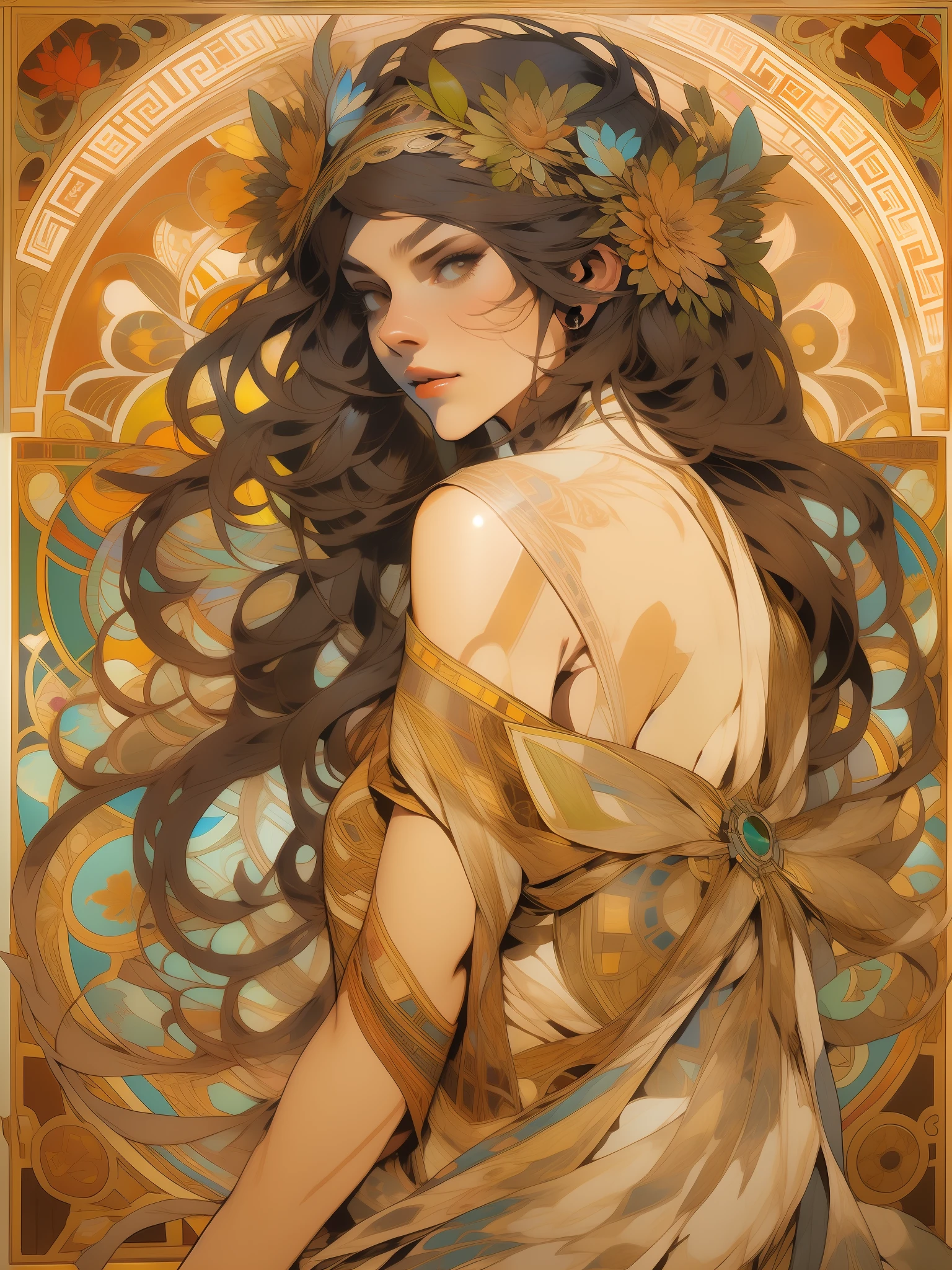 estilo de tatuagem tribal,Greece,alta qualidade, corpo feminino mulher,mulher bonita com cabelo preto longo,Estilo de tatuagem,Estilo Alphonse Mucha, Campos de doces, obelisco, Blank location, marrom, cores,Fantastic Paintings by Paolo Eleuteri Serpieri ,cores uhd, --AR 3:4 --upbeta --teste --criativo --upbeta --upbeta --upbeta