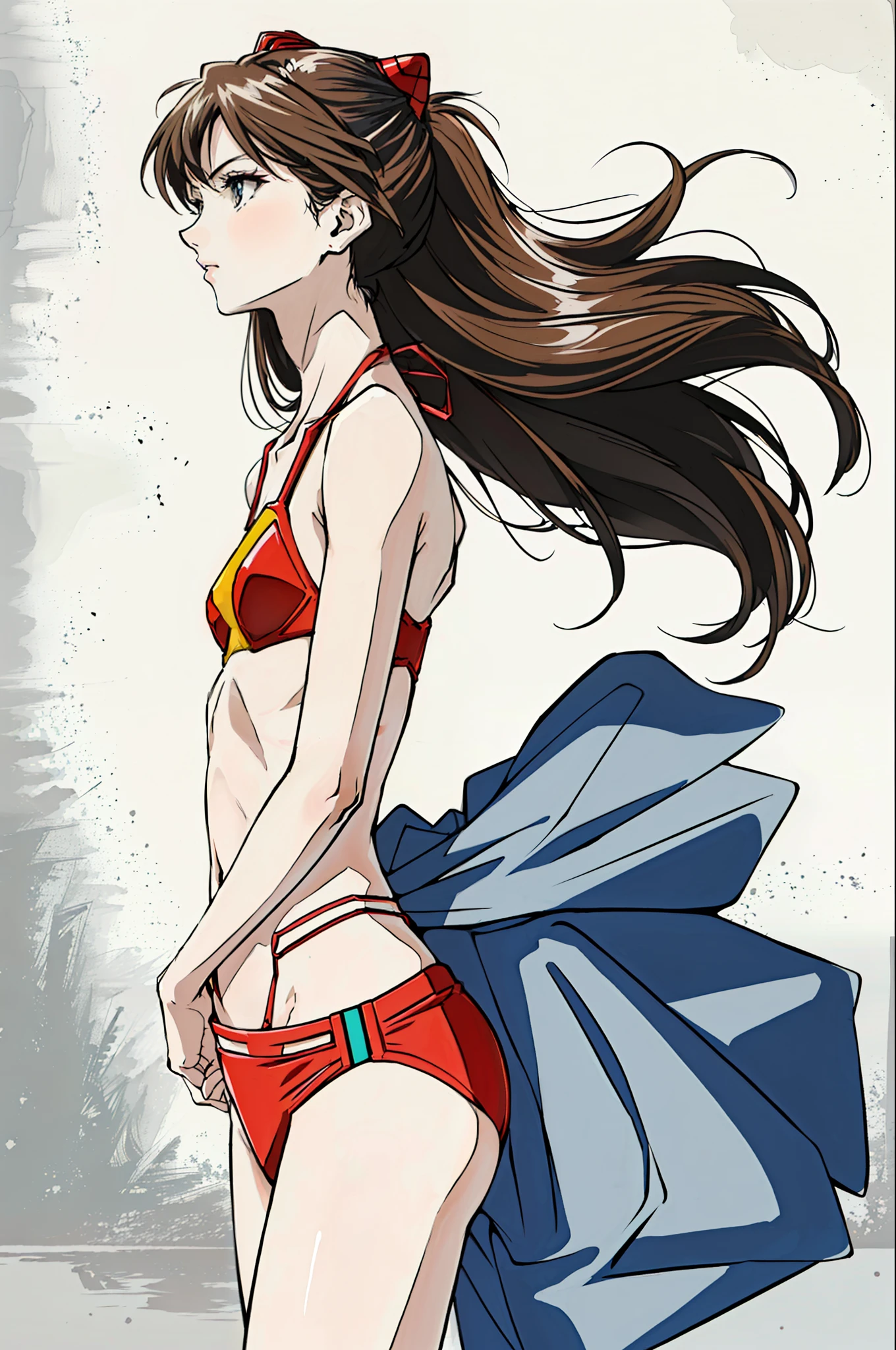 foto de retrato de ((very skinny Asuka Langley of 20 years and 40 kilograms of weight)), (( Foto de cuerpo entero)), (((beautiful asuka langley very anorexic))), ((muy flaco en bikini)), (((huesos y costillas visibles) ))) , ((small flat breasts)), ((very small waist)), ((piernas delgadas)), ((Cara hermosa)), ((Vista de perfil de cuerpo completo)), (((concave abdomen))), ((El cuerpo de Asuka Langley muy muy delgado)), (((fondo blanco))). ((Cabello en el viento)). (((Mejor calidad))), ((Estilo Evangelion)), ((costillas visibles)). ((Asuka Langley muy desnutrida en los huesos)).