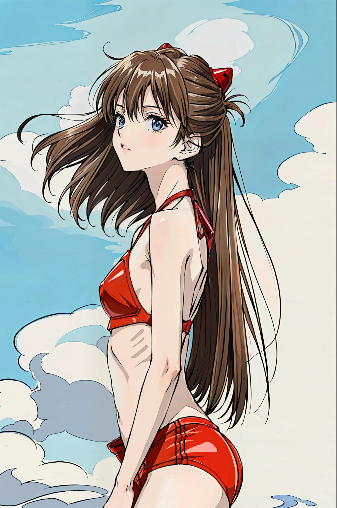 foto de retrato de ((very skinny Asuka Langley 20 years old and weighing 40 kilograms)), (( foto de cuerpo entero)), (((Beautiful Asuka Langley very anorexic))), ((muy flaco en bikini)), (((huesos y costillas visibles) ))) , ((small flat breasts)), ((very small waist)), ((piernas delgadas)), ((Cara hermosa)), ((Vista de perfil de cuerpo completo)), (((concave abdomen))), ((El cuerpo de Asuka Langley muy muy delgado)), (((fondo blanco))). ((Cabello en el viento)). (((mejor calidad))), ((Estilo evangelion)), ((costillas visibles)). ((Asuka Langley muy desnutrida en los huesos)).