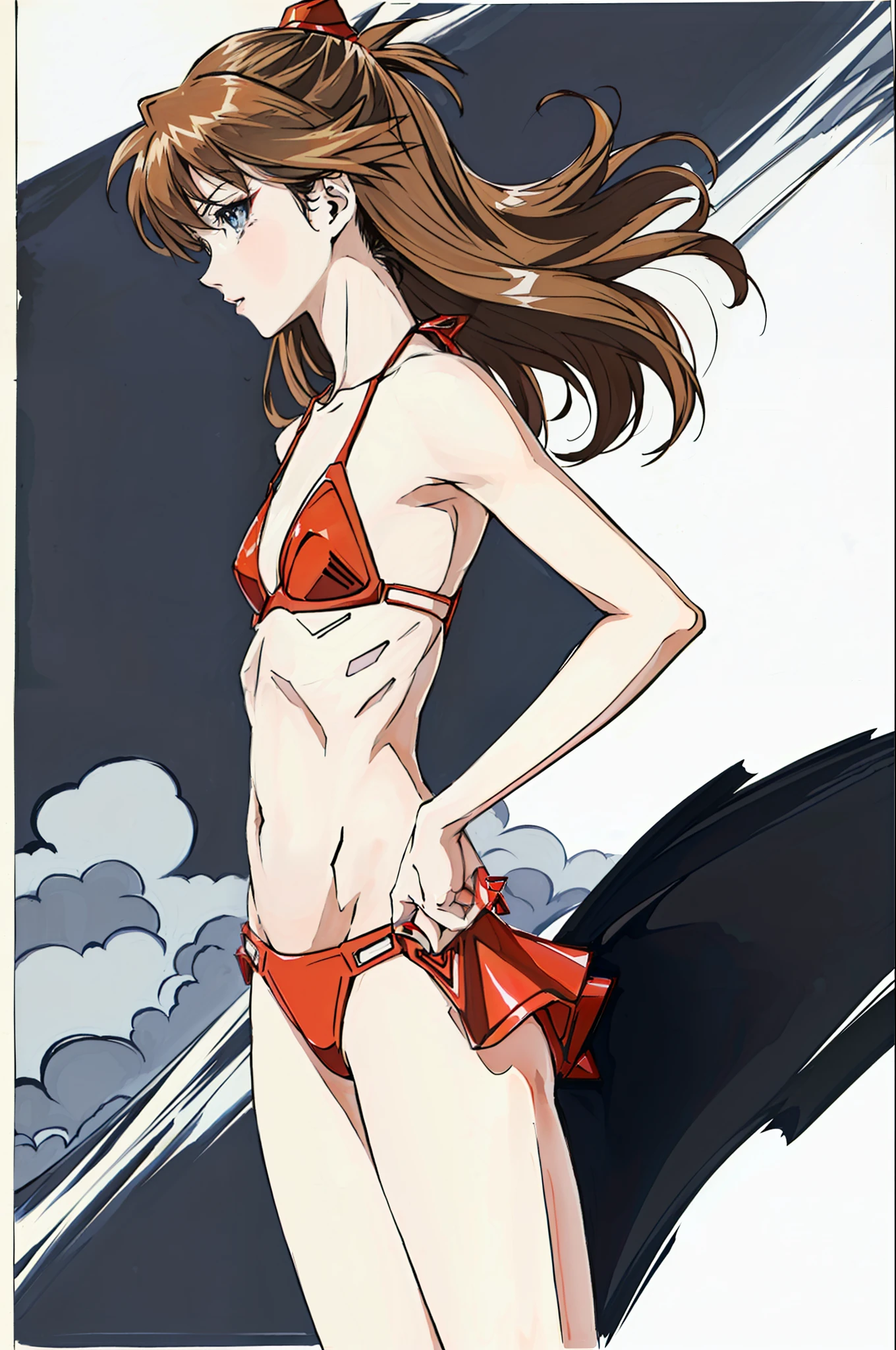 foto de retrato de ((very skinny Asuka Langley 20 years and 40 kilograms)), (( foto de cuerpo entero)), (((Beautiful Asuka Langley very anorexic))), ((muy flaco en bikini)), (((huesos y costillas muy visibles) ))) , ((small flat breasts)), ((very small waist)), ((piernas delgadas)), ((Cara hermosa)), ((Vista de perfil de cuerpo completo)), (((concave abdomen))), ((El cuerpo de Asuka Langley muy muy delgado)), (((fondo blanco))). ((Cabello en el viento)). (((mejor calidad))), ((Estilo evangelion)), ((costillas visibles)). ((Asuka Langley muy desnutrida en los huesos)), (((Asuka Langley posando con las manos en la cintura))), (((las manos ajustando la cintura)))