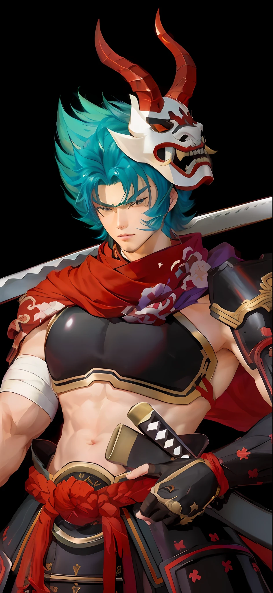 um close up de uma pessoa segurando uma espada e uma espada, cara bonito na arte demon slayer, Ike Nobutaka, Masamune Shiro, hero 2 d fanart artsation, Sengoku - Era Estilo de Arte, casimiro arte, Shirow Masamune, Keqing de Genshin Impact, arte chave do anime, Masamune, Taisho Romano