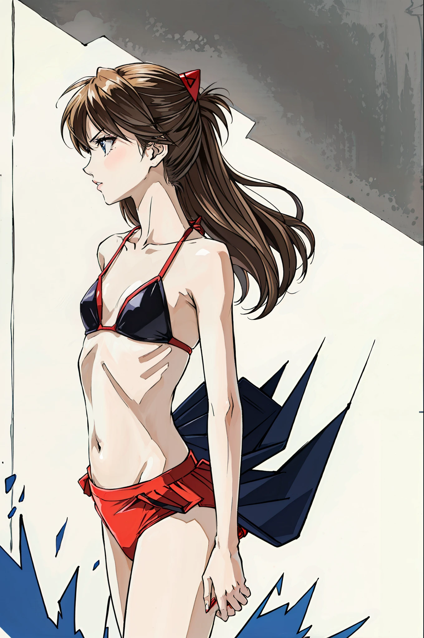 foto de retrato de ((very skinny Asuka Langley 20 years and 40 kilograms)), (( foto de cuerpo entero)), (((Beautiful Asuka Langley very anorexic))), ((muy flaco en bikini)), (((huesos y costillas muy visibles) ))) , ((small flat breasts)), ((very small waist)), ((piernas delgadas)), ((Cara hermosa)), ((Vista de perfil de cuerpo completo)), (((concave abdomen))), ((El cuerpo de Asuka Langley muy muy delgado)), (((fondo blanco))). ((Cabello en el viento)). (((mejor calidad))), ((Estilo evangelion)), ((costillas visibles)). ((Asuka Langley muy desnutrida en los huesos)), (((manos en la cintura))), (((manos ajustando la cintura)))