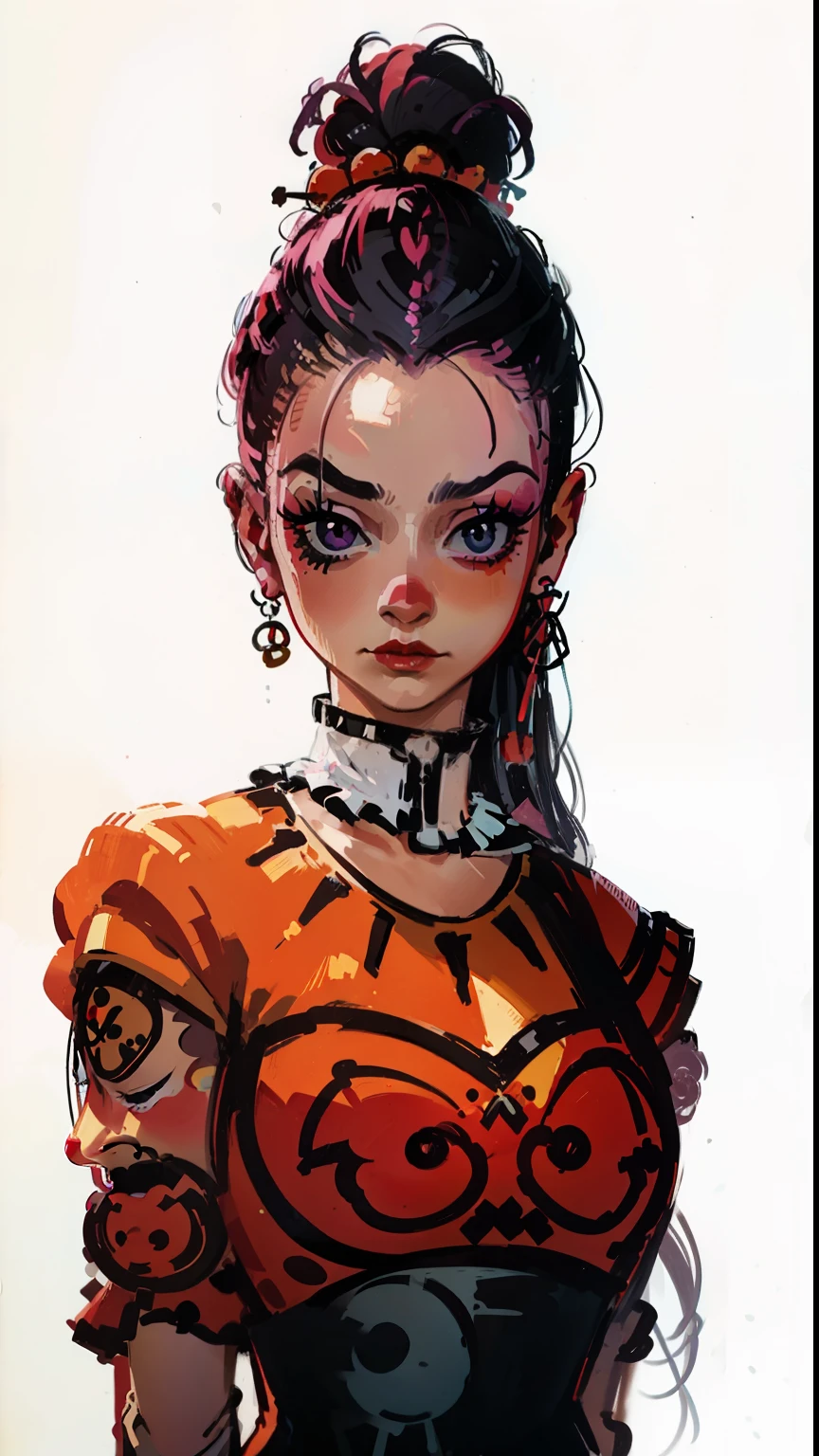 um desenho de uma mulher com cabelo rosa, Inspirado em RossDrew, Surrealismo Pop, wearing bizarre clown makeup, arte conceitual, Trend in Deviantarthq", rob rey and kentarõ miura style
