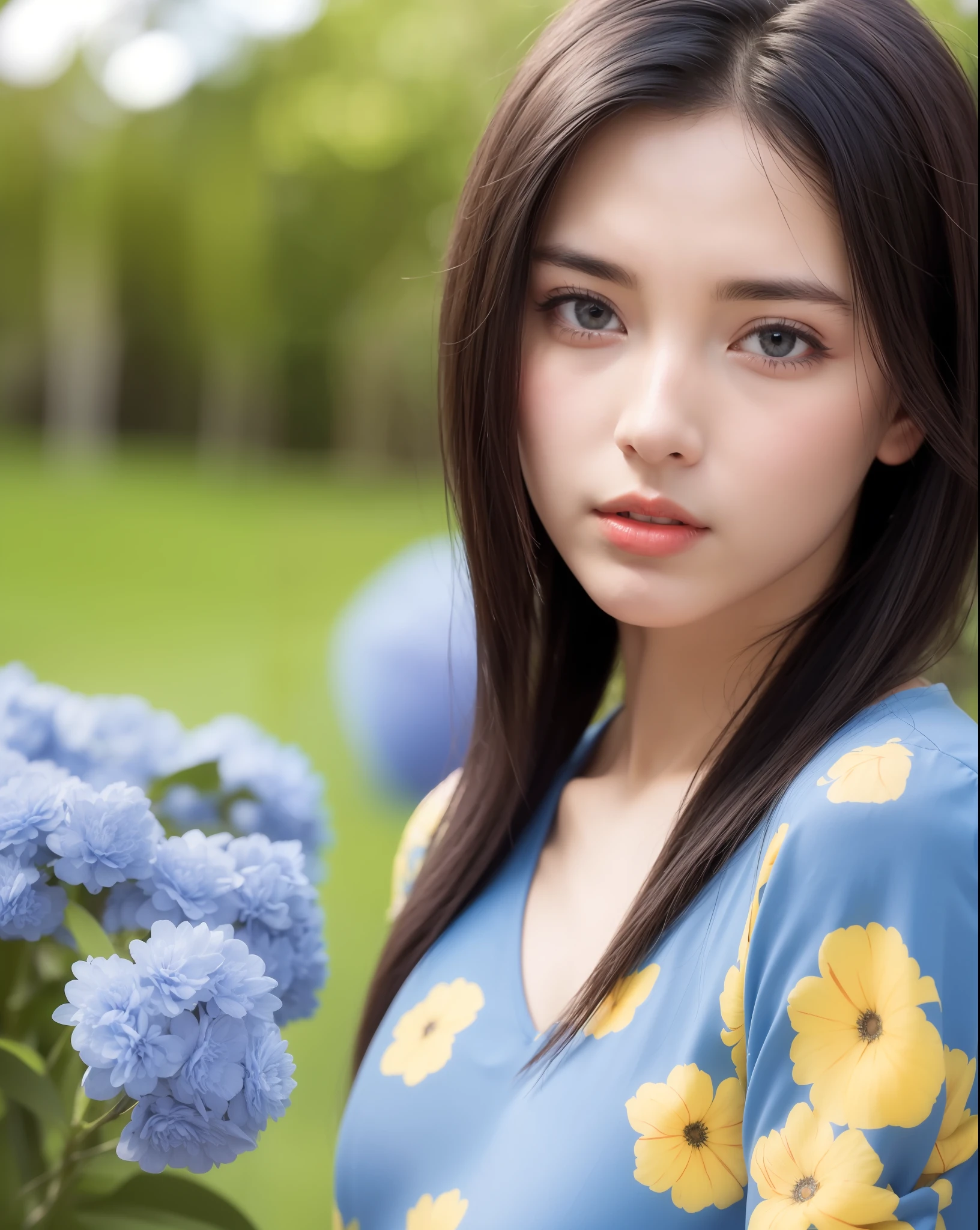 (long skirt:1.2),(blue flowers print:1.2),(yellow flowers print:1.2),(red flowers print:1.3),(birds print:1.2),(leaf print:1.2),1 girl,full body, (short hair:1.1), (realistic:1.7),((best quality)),absurdres,(ultra high res),(photorealistic:1.6),photorealistic,octane render,(hyperrealistic:1.2), (photorealistic face:1.2), (8k), (4k), (Masterpiece),(realistic skin texture), (illustration, cinematic lighting,wallpaper),( beautiful eyes:1.2),((((perfect face)))),(cute),(standing),(black hair),(short hair),black eyes,red lips, (outdoors),