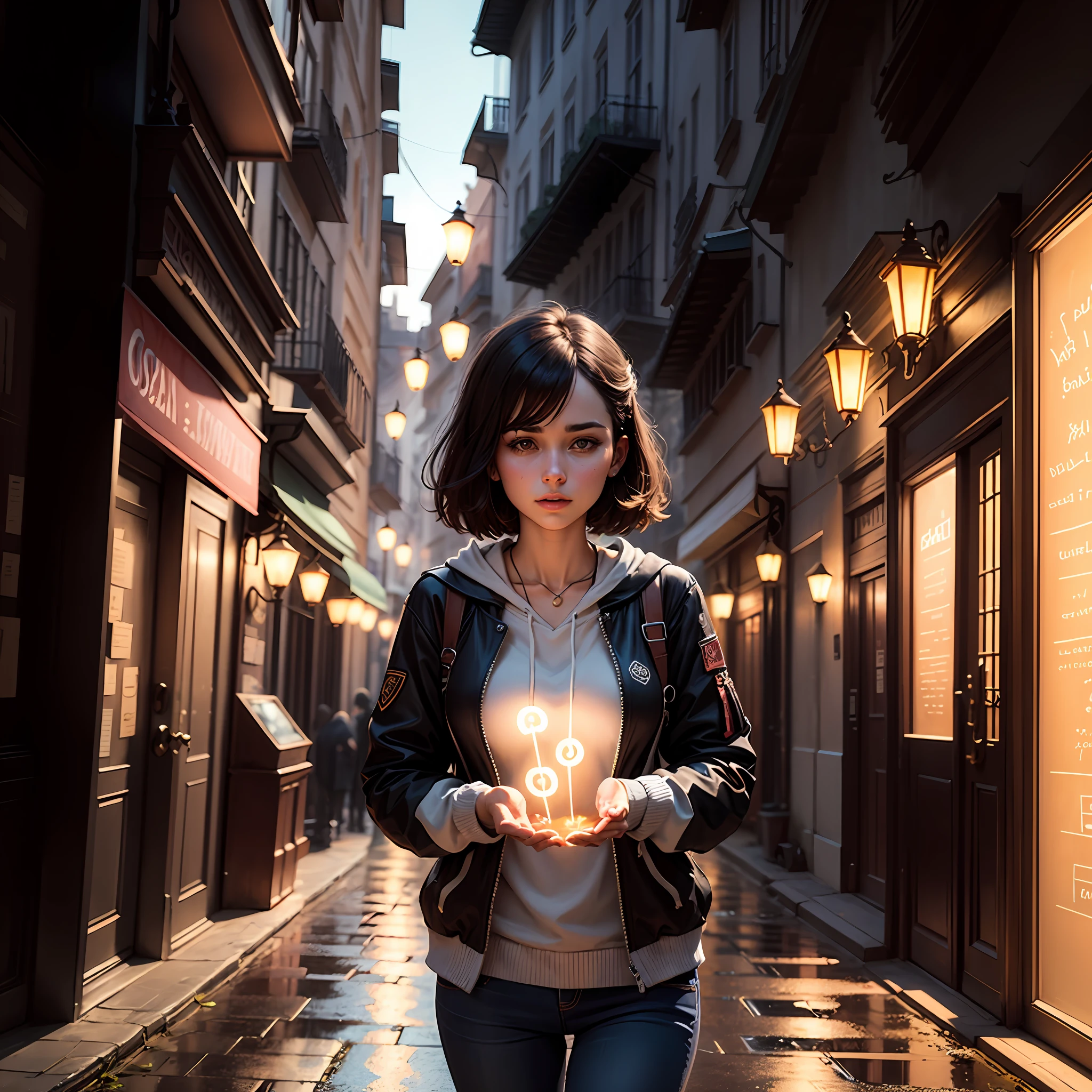 Determined to unravel the mystery, They explored the city of dreams in search of these special symbols. Atravessaram pontes encantadoras, passaram por jardins exuberantes e exploraram ruas douradas. Em cada lugar, they found more symbols that lit up when Julia touched them. --auto