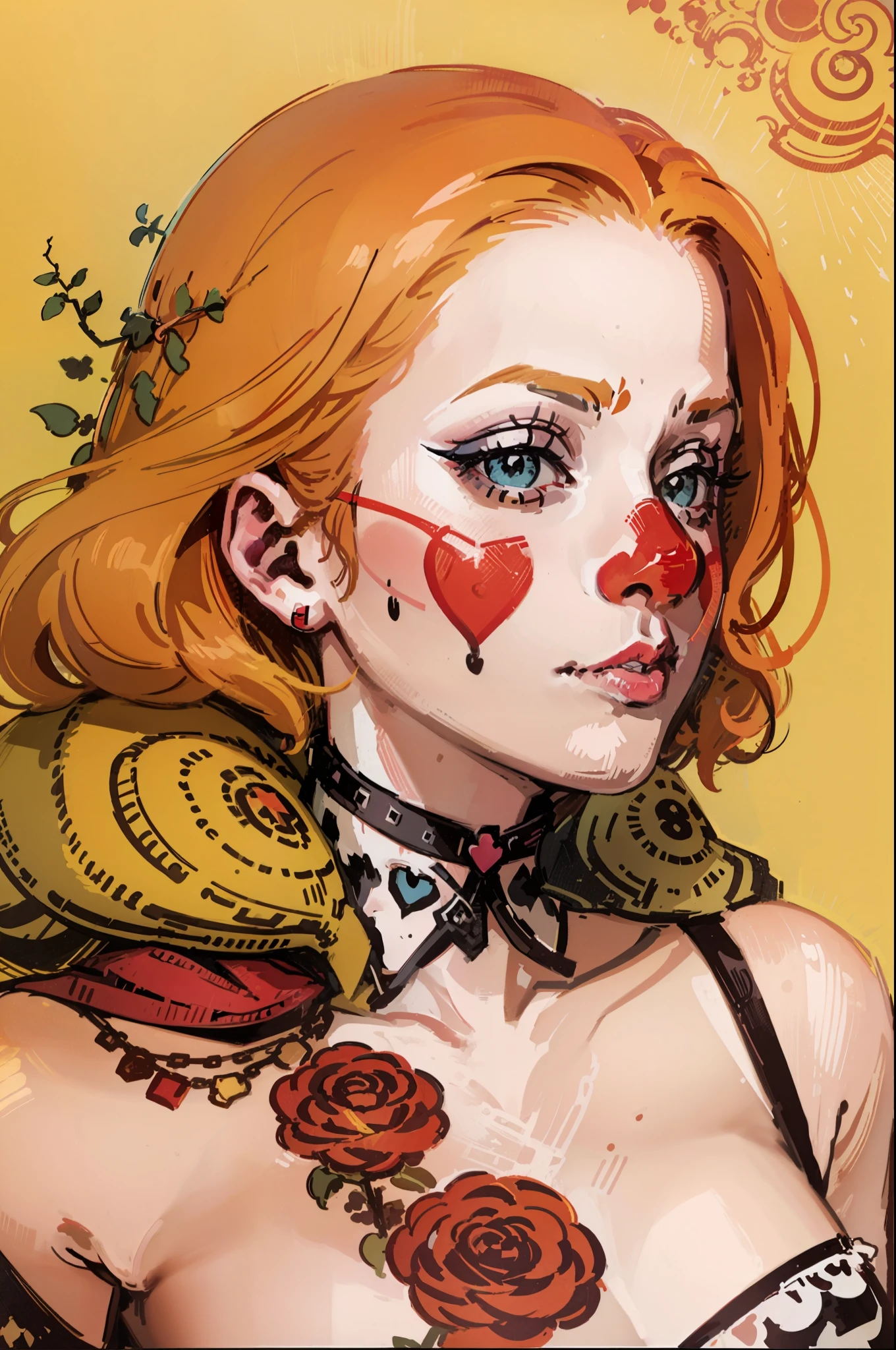 um desenho de uma mulher com cabelo rosa, Inspirado em RossDrew, Surrealismo Pop, wearing bizarre clown makeup, arte conceitual, Trend in Deviantarthq", rob rey and kentarõ miura style