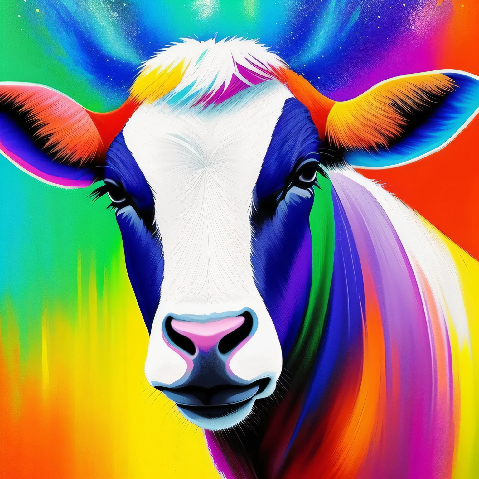 Pintar: uma vaca somente ela. Pintar estilo: "impressionismo", com cores vibrantes bem definidas em 8K.