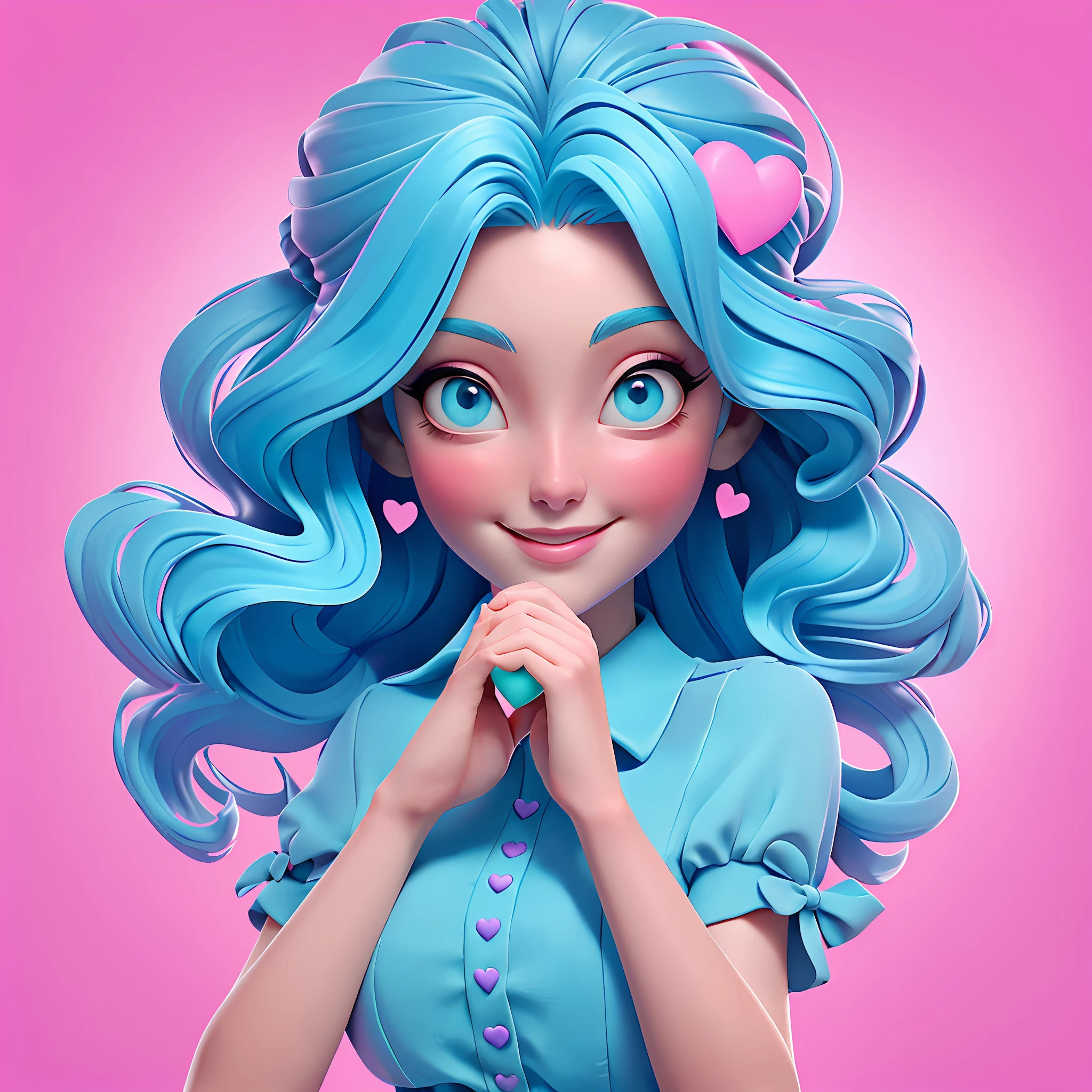 A woman holds a colorful heart-shaped balloon. Her hair is stuck in a messy bun as she looks up in awe. The background is filled with a pastel shade of light blue, evoking a sense of lightness and happiness.