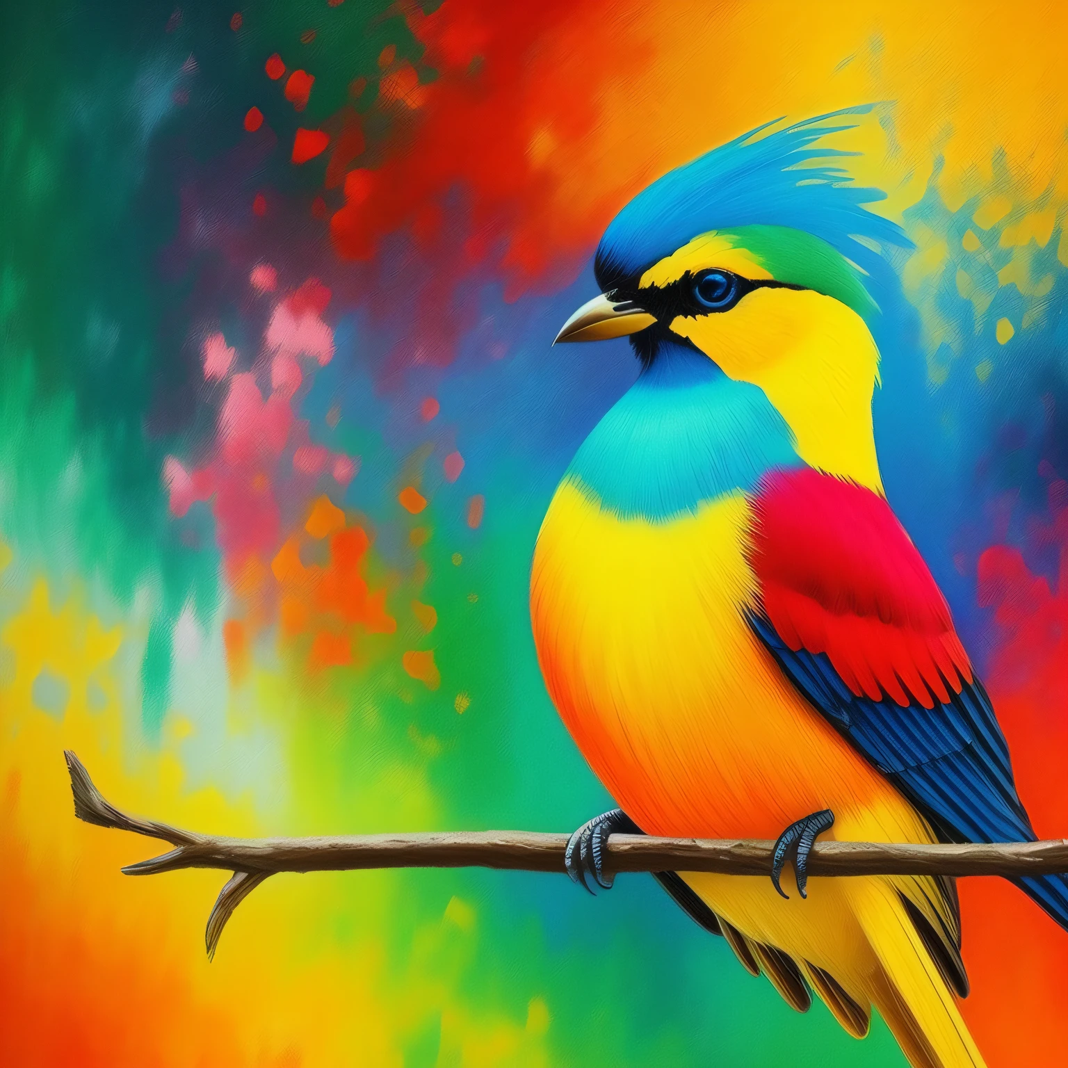 Pintar: a bird only him. Pintar estilo: "impressionismo", com cores vibrantes bem definidas em 8K.