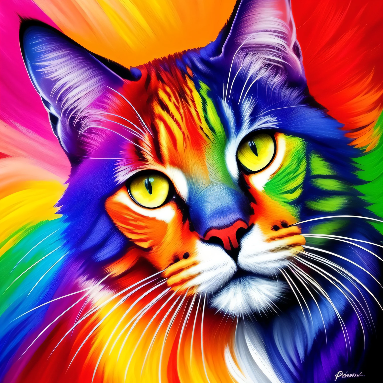 Pintar: um gato somente ele. Pintar estilo: "impressionismo", com cores vibrantes bem definidas em 8K.