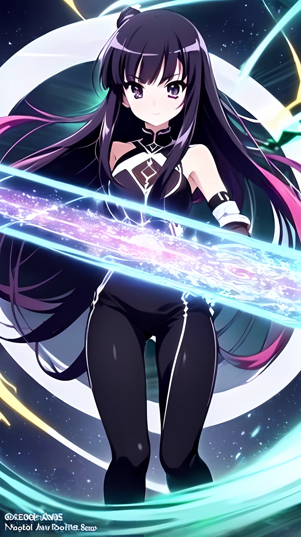 Ultra High Resolution, Ultra high quality, Ultra High Detail, Ultra high precision, powering up aura, advanced digital anime art, Holo, anime moe art style, an anime girl, Electric aura, anime wallaper, official artwork, High quality anime art style, advanced anime digital art, Transcendent pretty girl with long black hair, magic circles, natta,