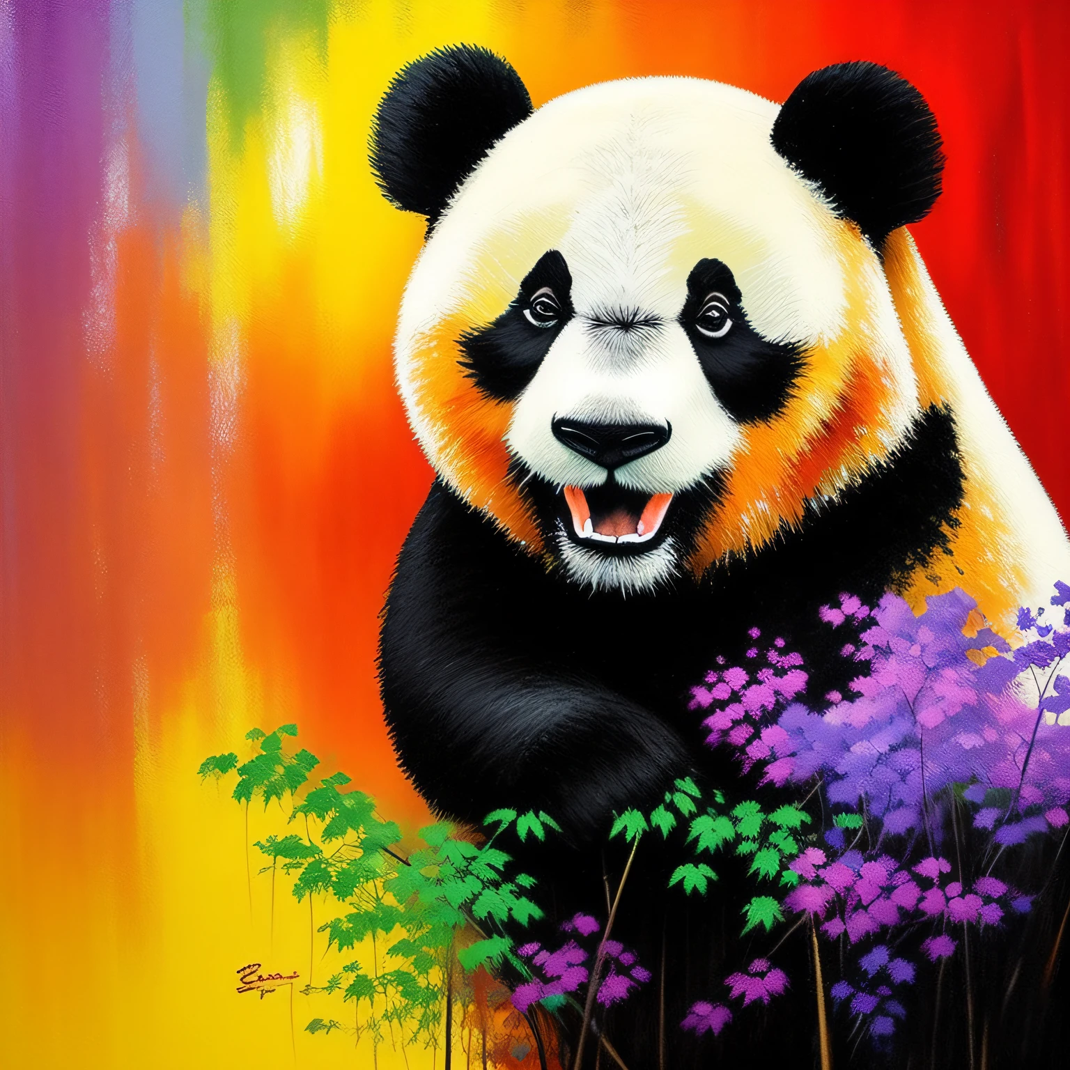 Pintar: um urso-panda somente ele. Pintar estilo: "impressionismo", com cores vibrantes bem definidas em 8K.