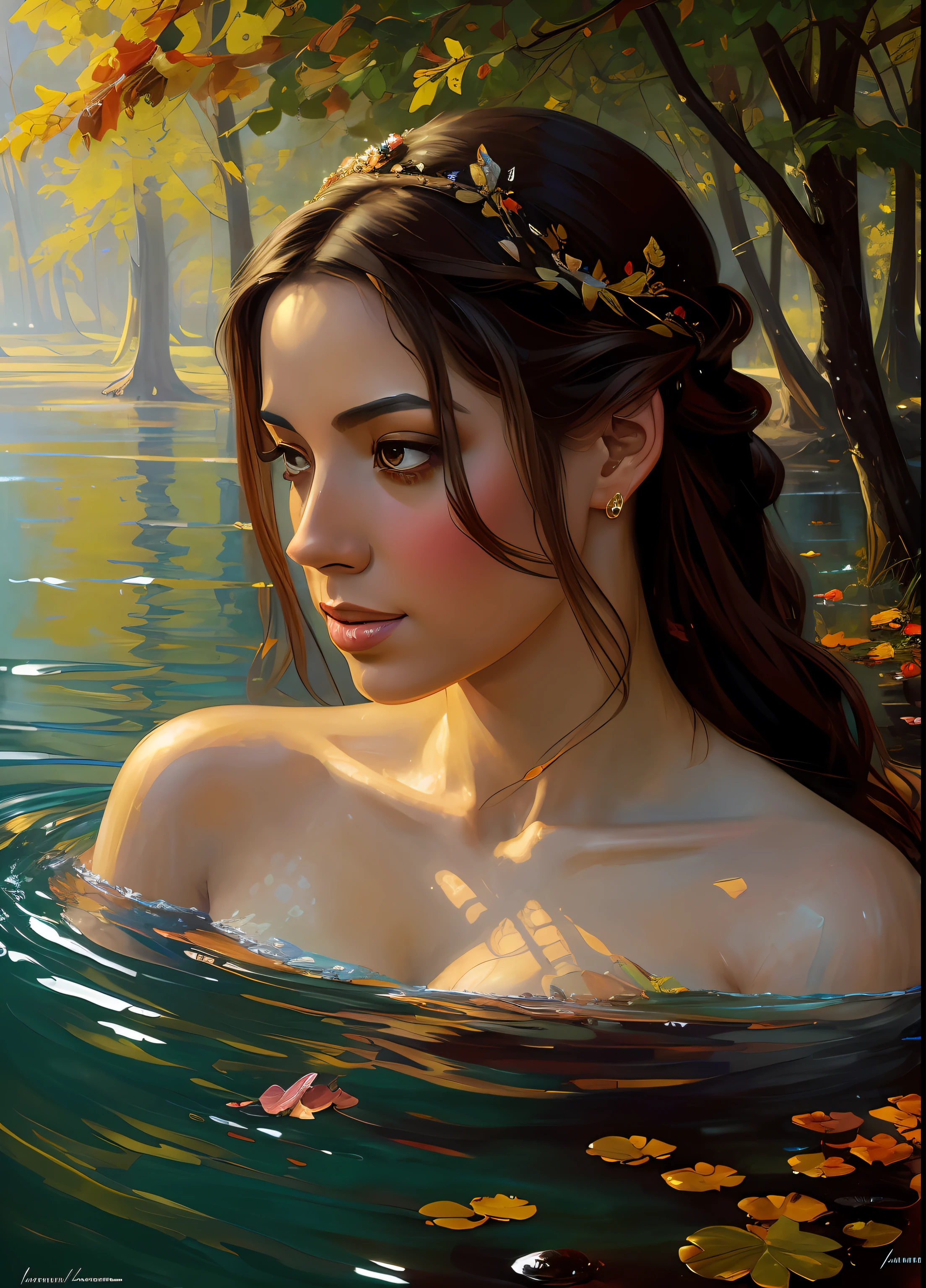 masterpiece, best quality, greek godess bathing in a lake in a forest below a night sky full of stars, appearing from colorful liquid oil paint, swirling paint, cinematic lighting, by karol bak, full body posing, angelababy, ((painting, canvas, fine art)), detailed, (fantasy art), cool, ((digital art)), (digital illustration), 4k, autun colors trending on artstation, trending on cgsociety, cinematic, agfacolor, low coloration, Norman Rockwell, Franz Xaver Winterhalter, Jeremy Mann, Artgerm, Ilya Kuvshinov, Anges Cecile, Michael Garmash