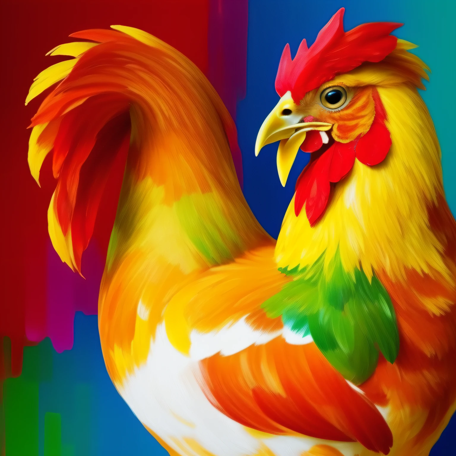 Paint: a chicken only her, also show the neck. Paint style: "impressionism", with well defined vibrant colors in 8K.