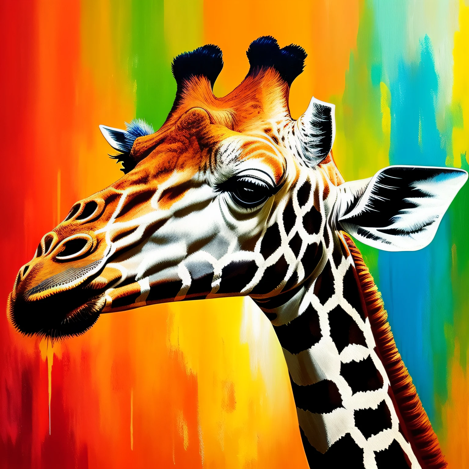 Painting a giraffe just him, corpo inteiro. estilo de pintura: "impressionismo", com cores vibrantes bem definidas em 8K.