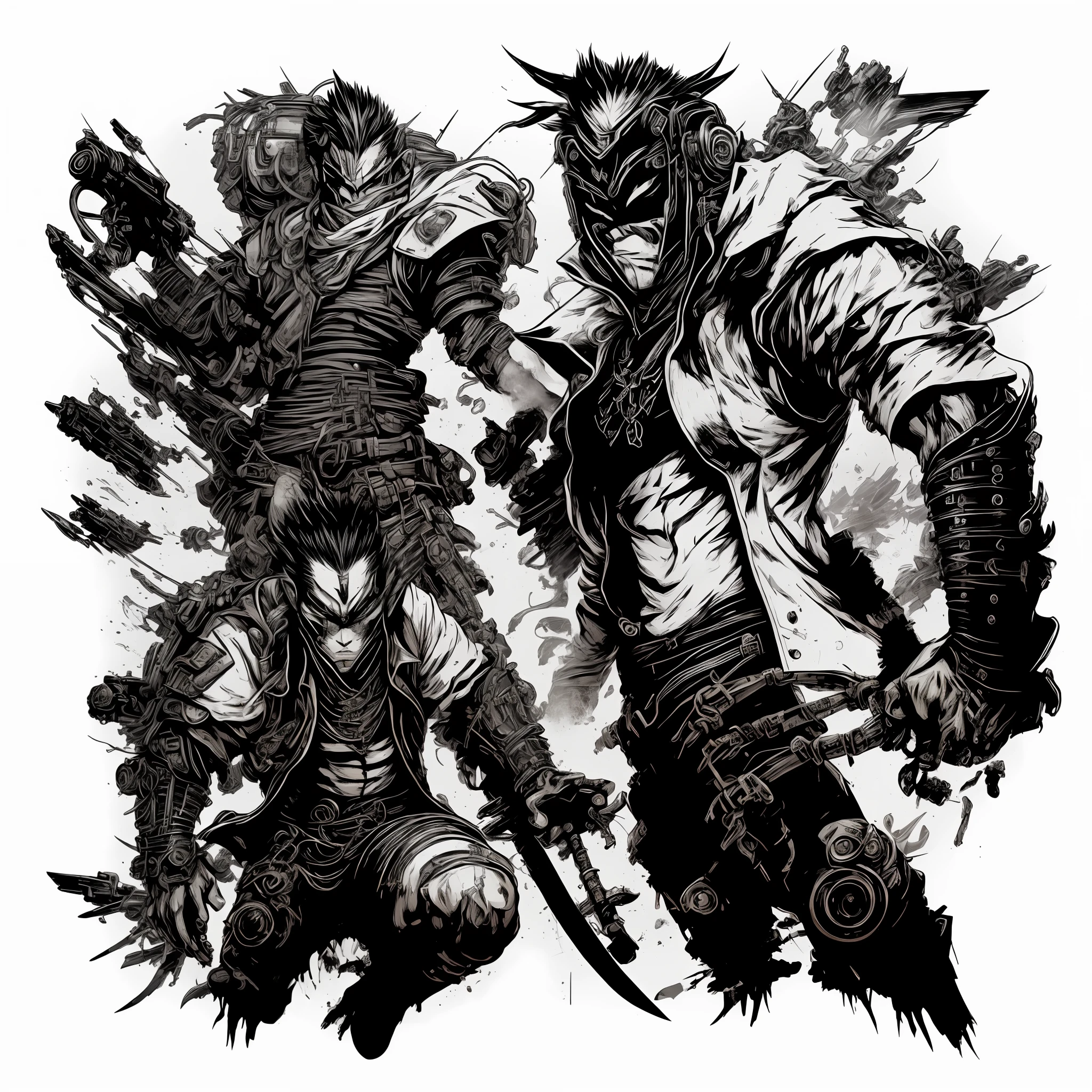 illustration of a cyberpunk Samurai (on a white background:1.4) as a t-shirt logo in the style of art