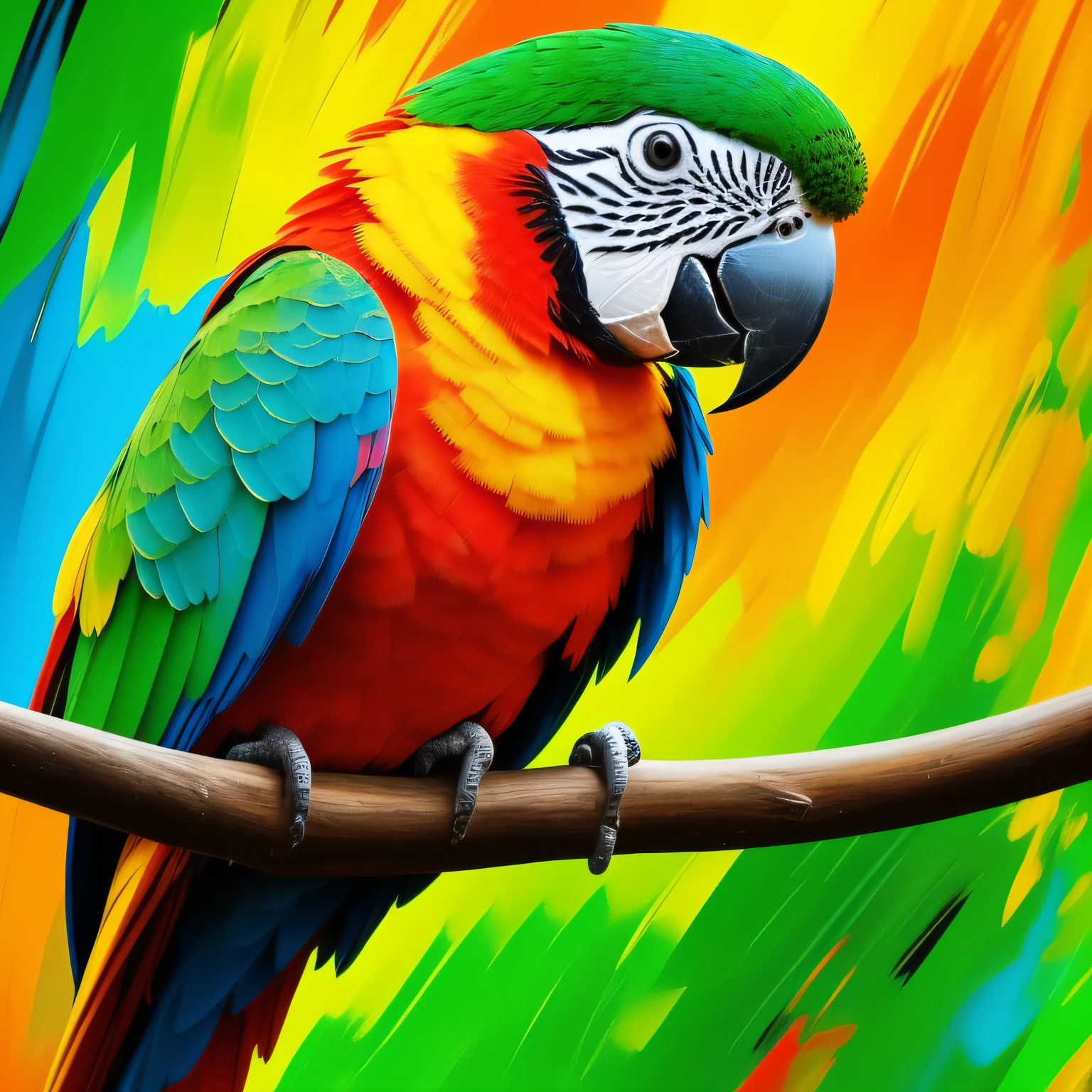 Paint a parrot only him. Paint style: "impressionism", with well defined vibrant colors in 8K.