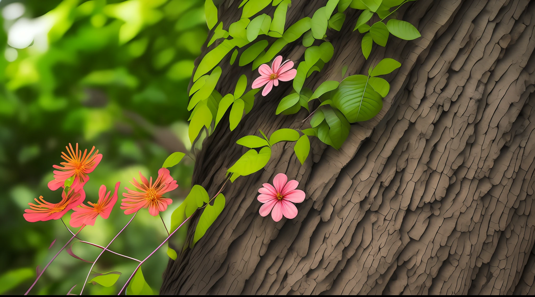 flower growing on a cut tree trunk