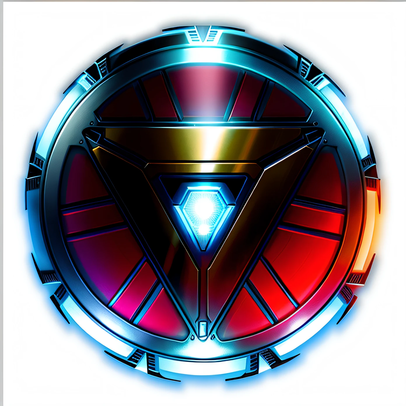 A blue Iron Man symbol with a silver and yellow frame, tony Stark, design do escudo, forte, Ironman, homem de ferro superior branco, emblema do escudo, imagem do avatar, Homem de Ferro Superior, ferro, como o Ironman, Homem de Ferro, 3D Icon for mobile game, game icon asset, metal shielding, diamond plated superhero, Arte conceitual de Tony Stark, heroic!!!, fan art