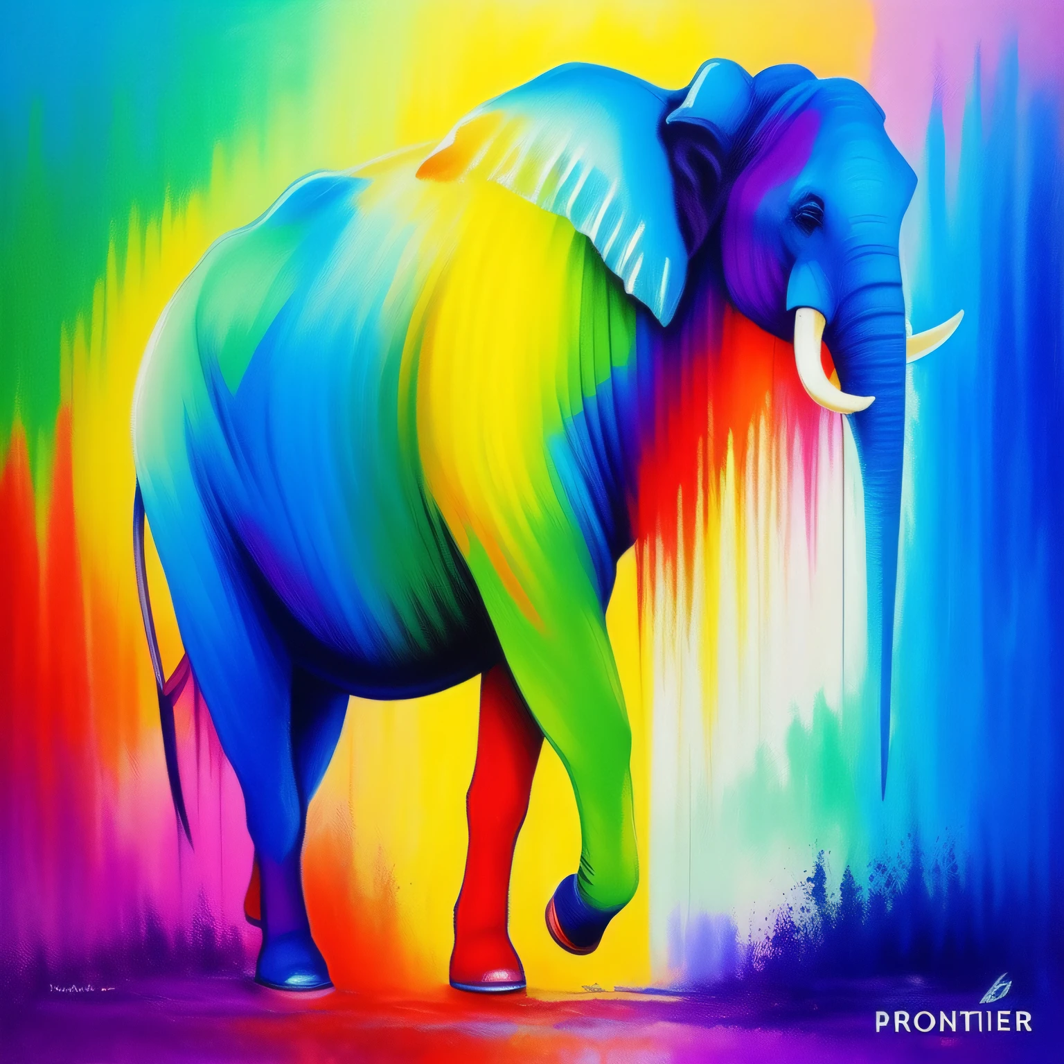Pintar um elefante somente ele. Pintar estilo: "impressionismo", com cores vibrantes bem definidas em 8K.