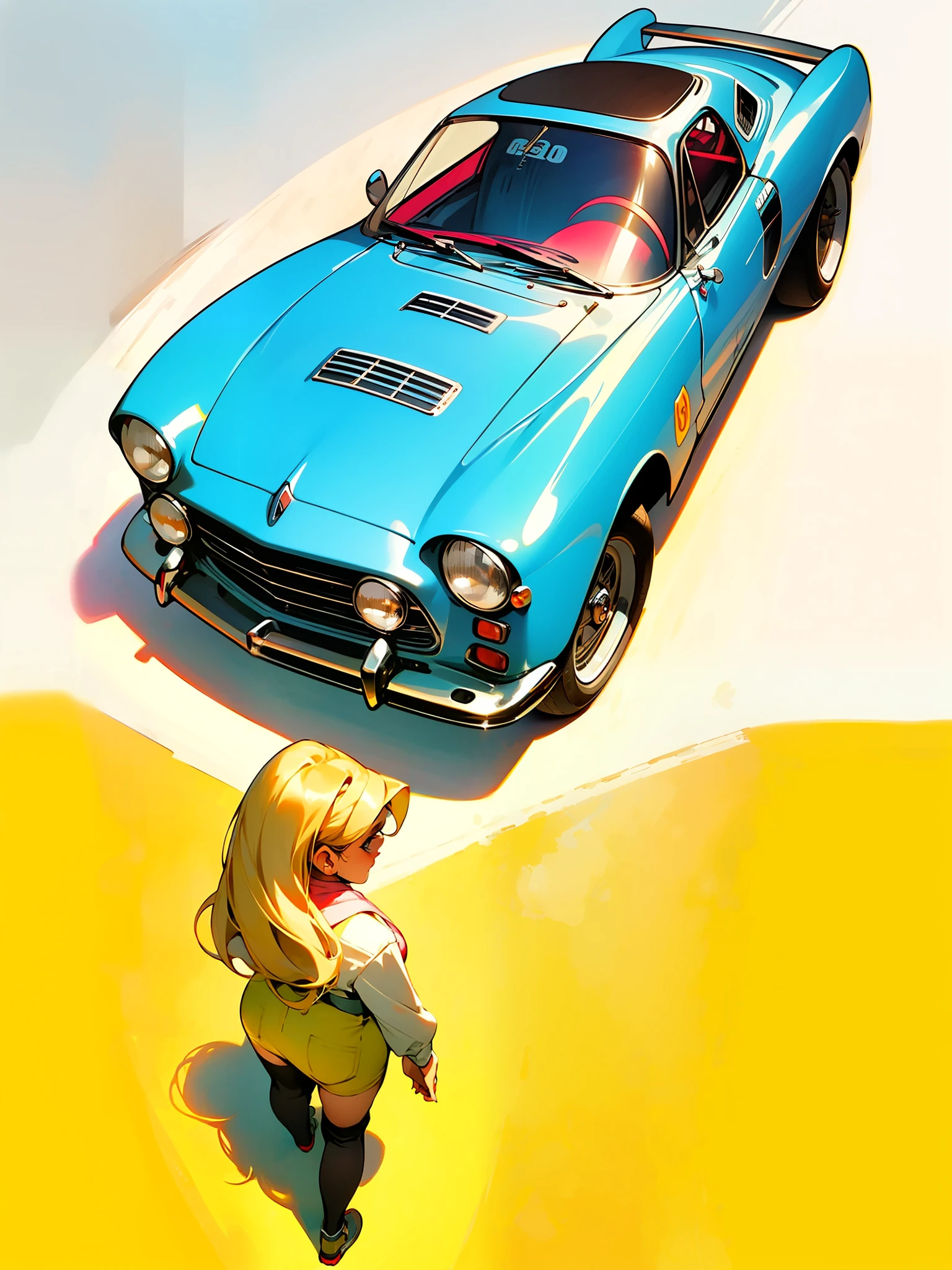 Retro racing car, 50s, 60s, 70s, unknown model, very beautiful, front view from above