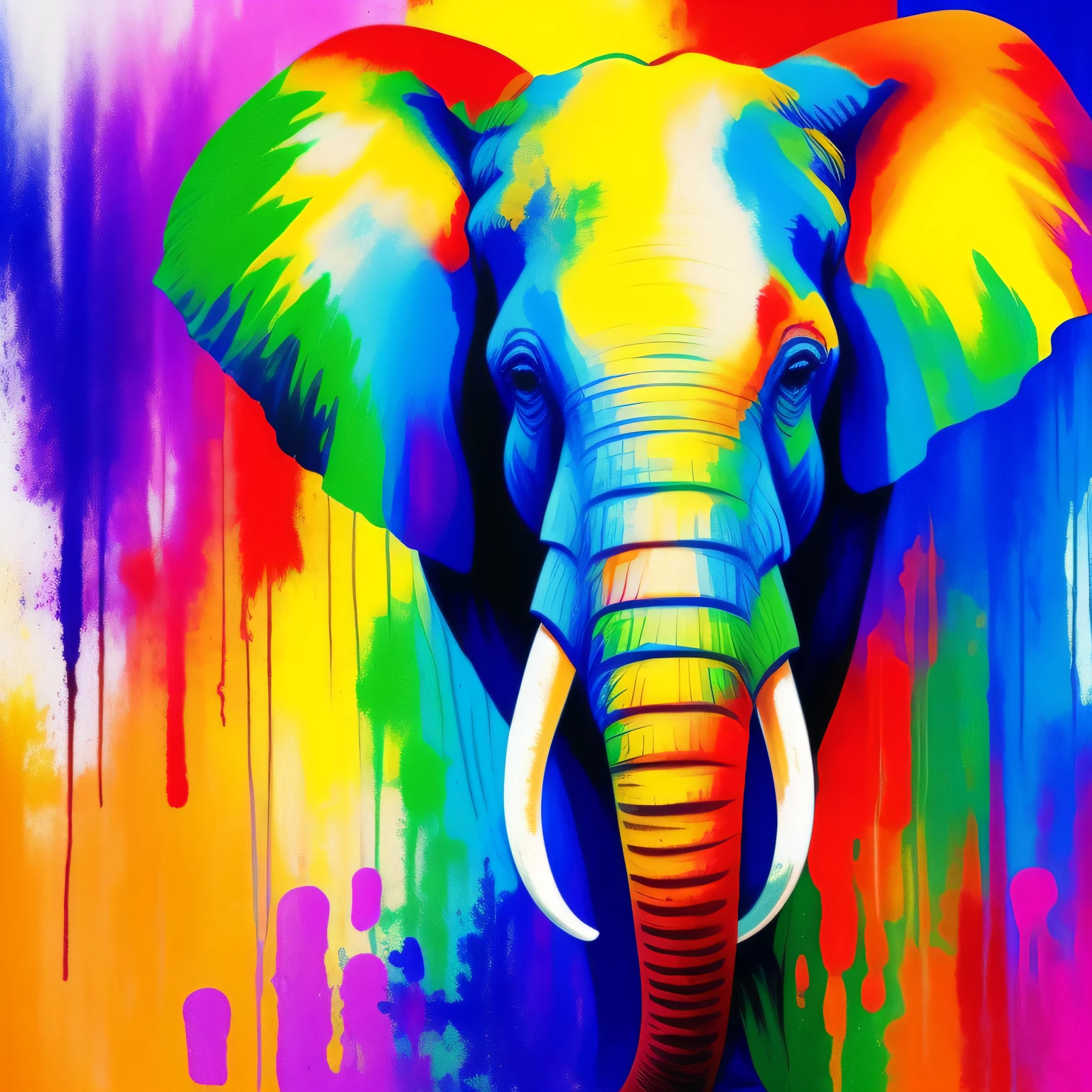 Pintar um elefante somente ele. Pintar estilo: "impressionismo", com cores vibrantes bem definidas em 8K.