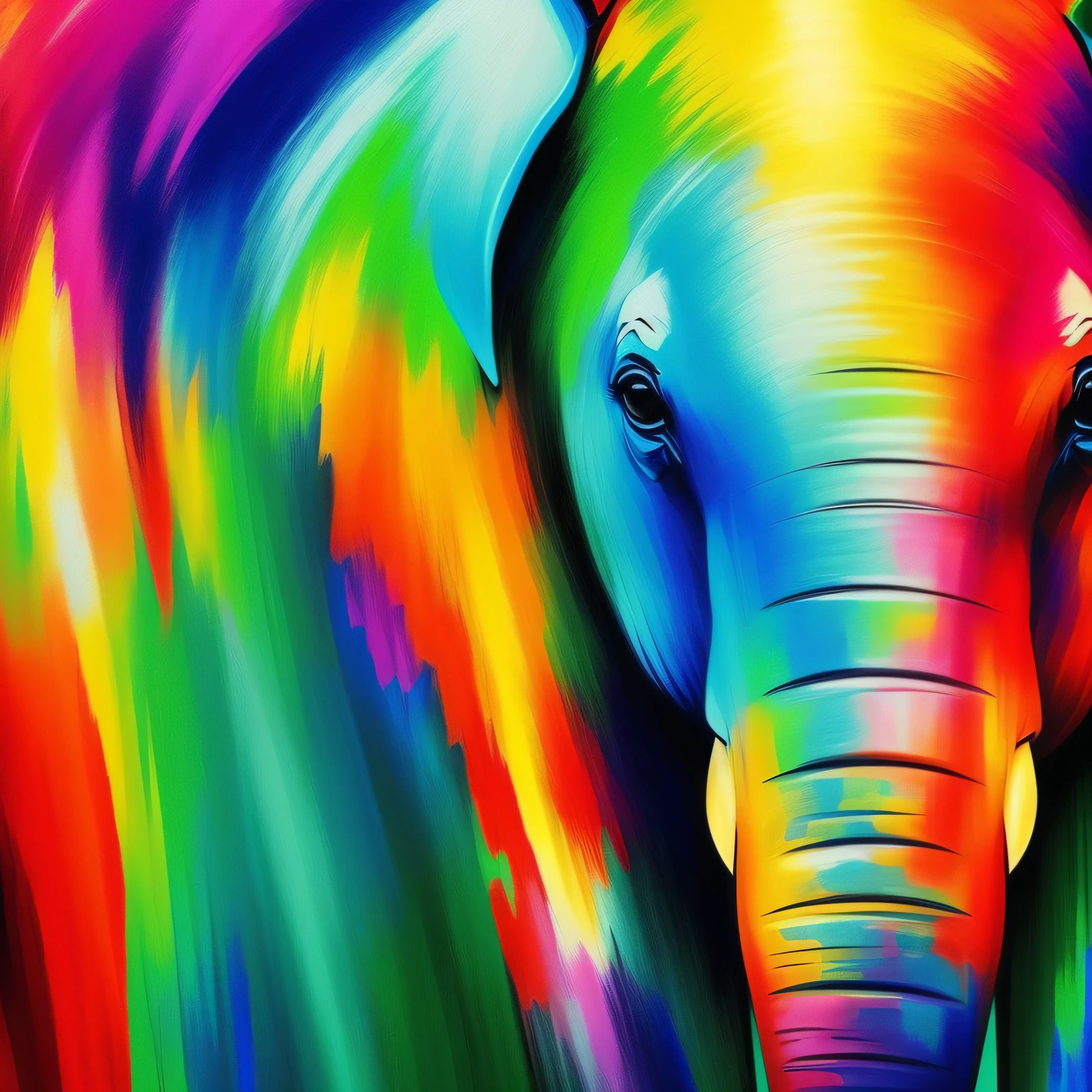 Pintar um elefante somente ele. Pintar estilo: "impressionismo", com cores vibrantes bem definidas em 8K.