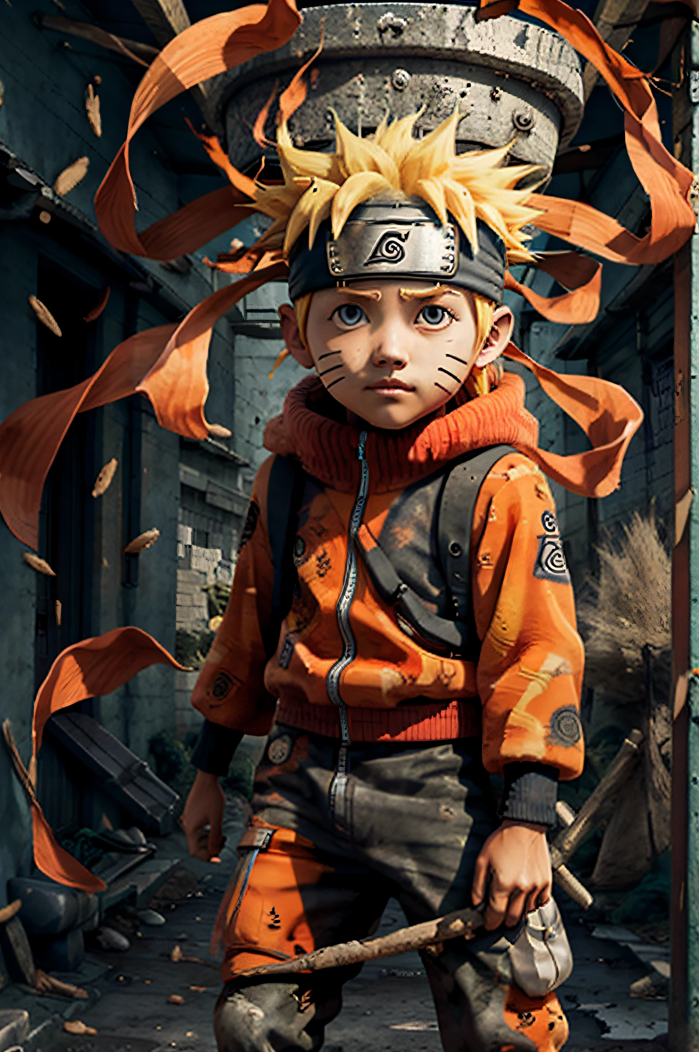 Naruto,1boy, black_background, fire, 9 fox tails,