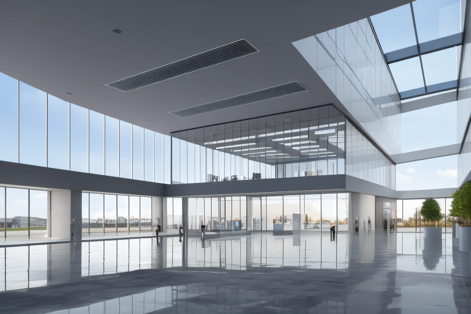 Modern digital showroom,Large space,Art exhibition hall,Three floors of interior space,Sunken space,stairways,Exhibition space,The height of the building is 6 meters,gallery,Dynamic screen,Simple view,an award winning masterpiece,The details are incredible,Huge exhibition space,Highly detailed architectural details,fashion magazine,fluency,Clear focus,8K,rendering by octane