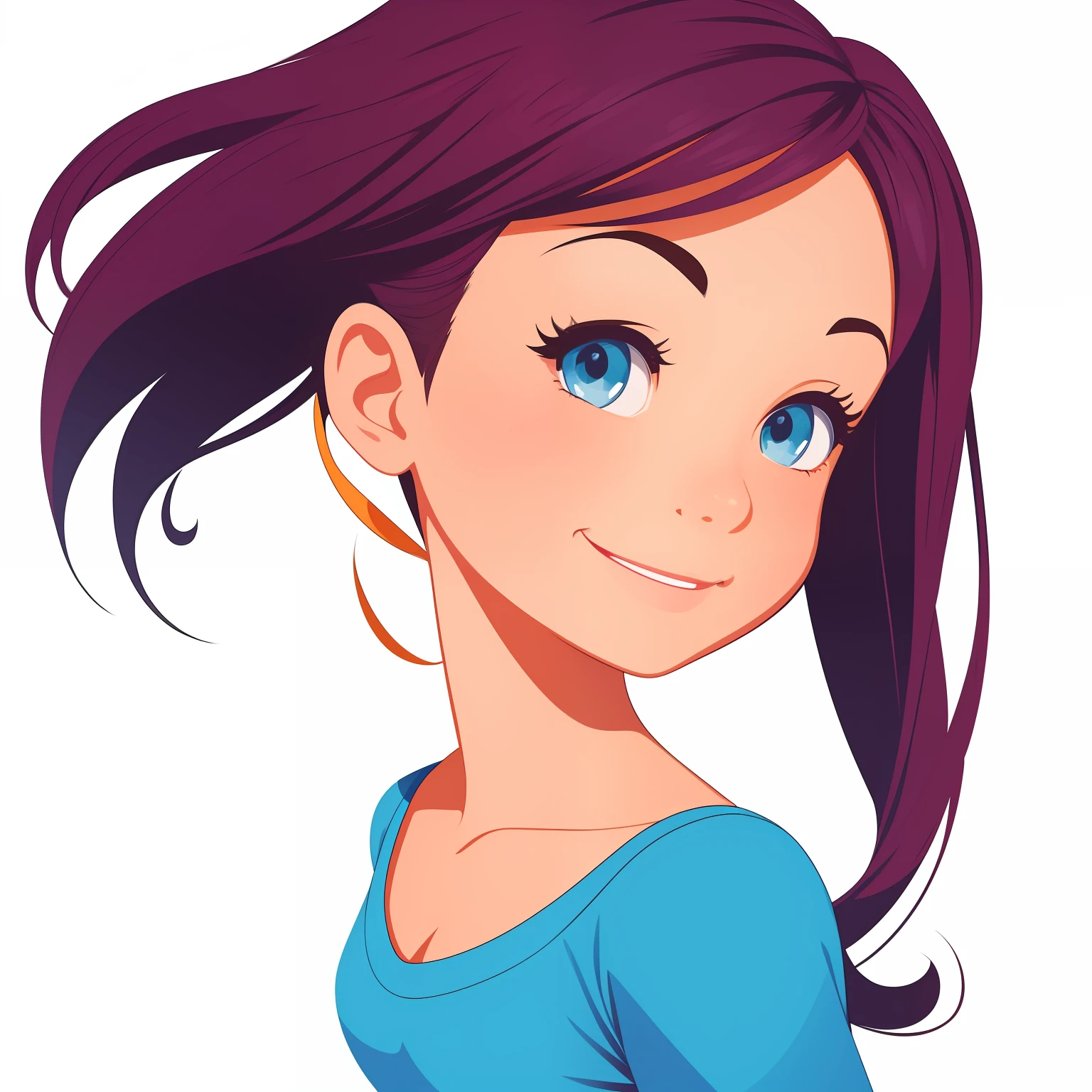Drawing of a girl with a satisfied expression on a white background. Bright, but harmonious colors. Different poses to the waist. digital art cartoon, comic style, full color illustration