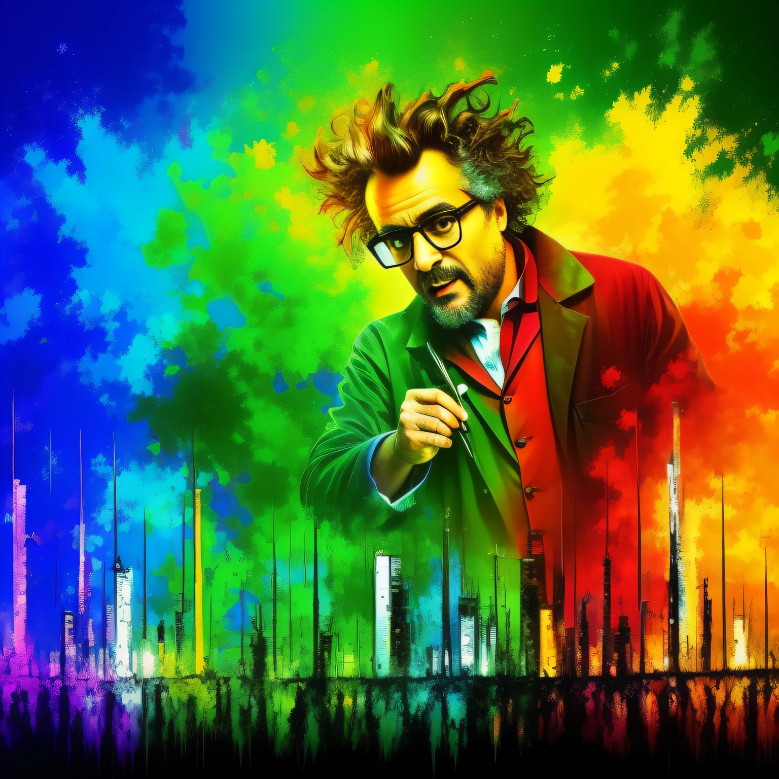 Mad scientist. Paint style: "impressionism", with well defined vibrant colors in 8K.