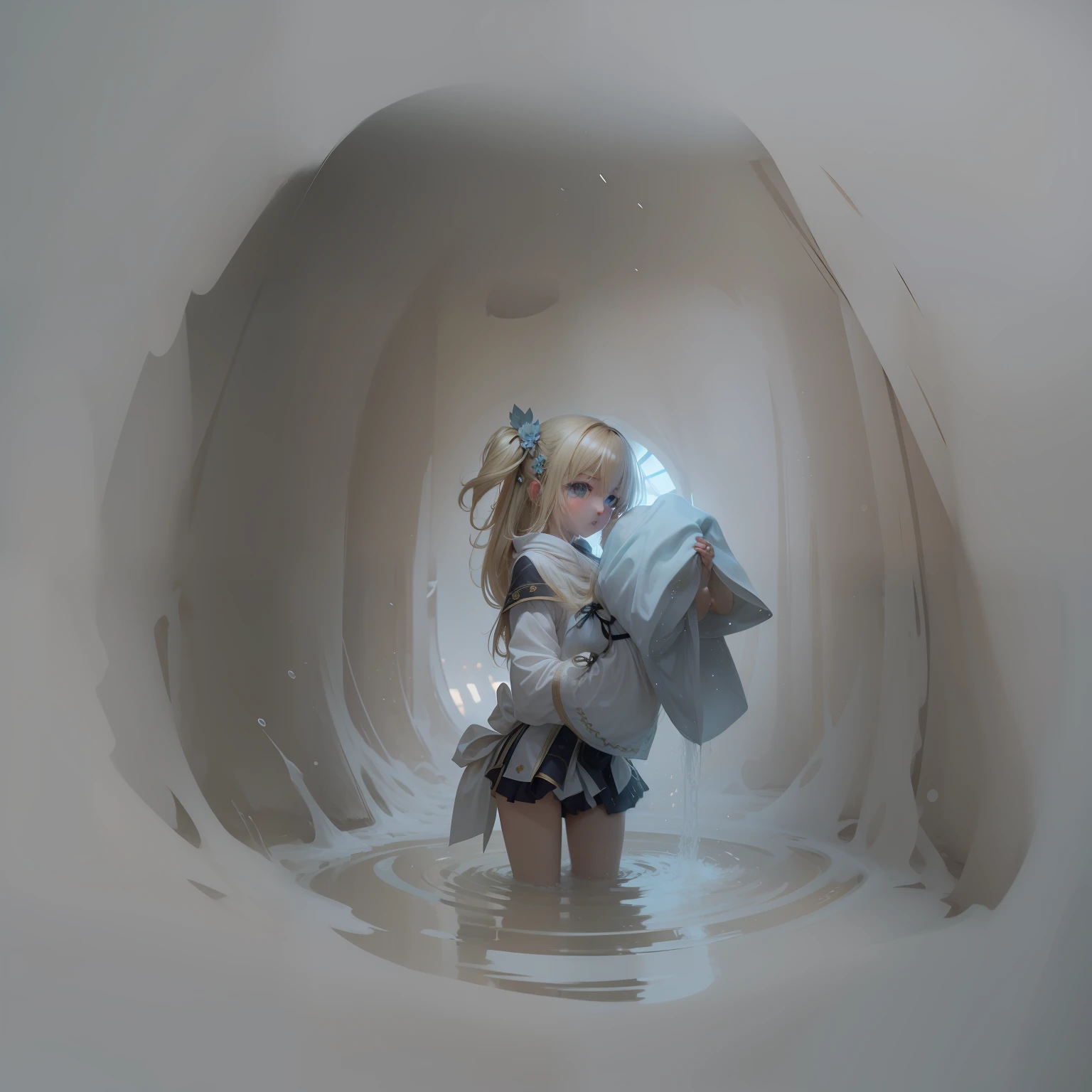 master part, melhor qualidade, 1girl, Kashiwazaki Sena, ornamento do cabelo da borboleta, blonde hair, cabelos longos, aqua eyes, seios grande