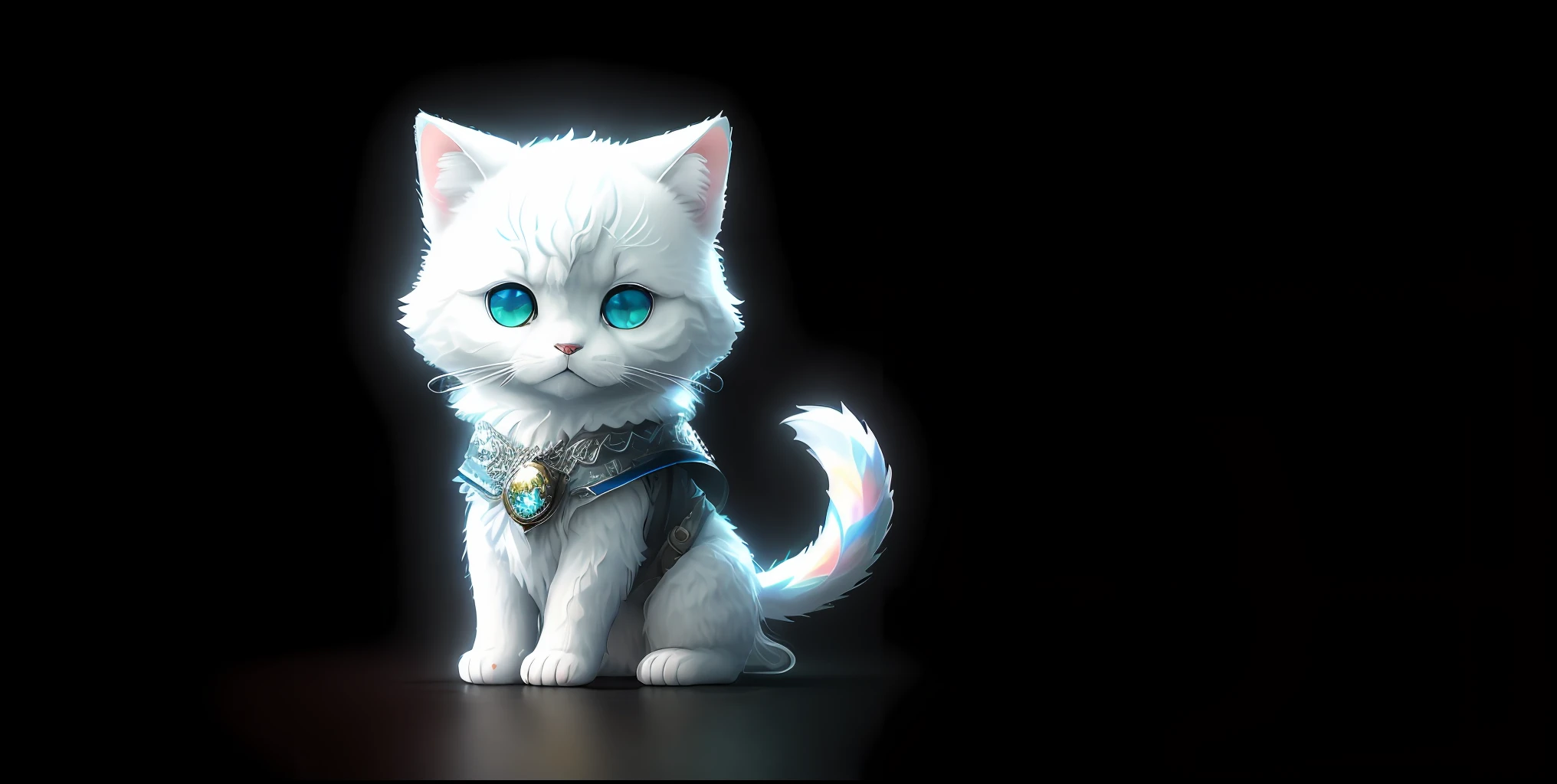 lindo gato branco hiperrealista com olhos de cores diferentes cuidando de um colar, Chibi, adorable and fluffy, design de logotipo, desenho animado, cinematic lighting effect, charmoso, arte vetorial 3D, fofo e peculiar, Arte de Fantasia, Bokeh, handdrawn, Pintura digital, soft-lighting, isometric style, 4K分辨率, photorealistic render, limpeza altamente detalhada, imagem vetorial, Obra-prima fotorrealista, fotografia profissional, simple space backdrop, fundo branco liso, isometric, vetor vibrante
