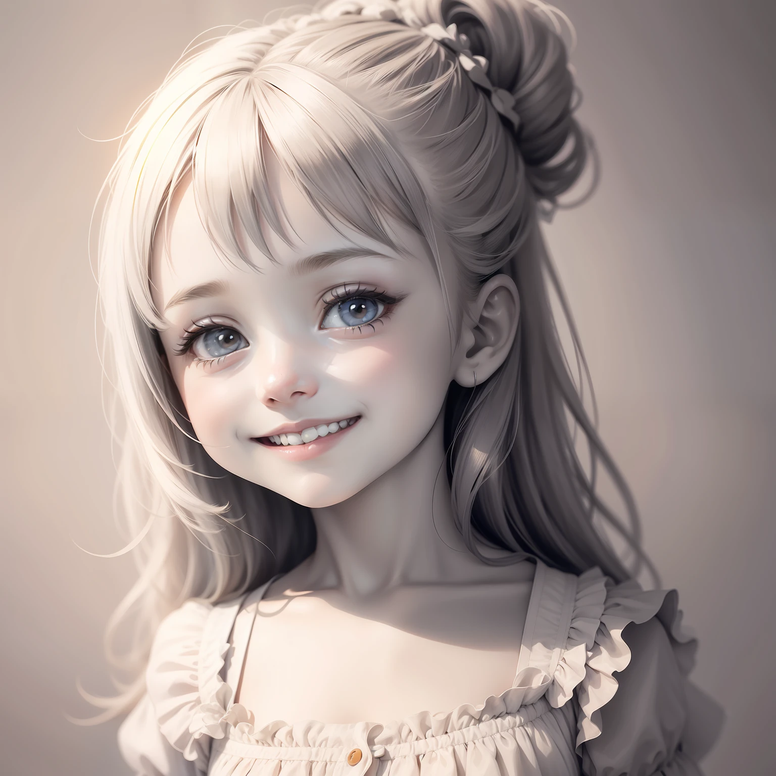 A close up of a young girl with long hair and a bun - SeaArt AI