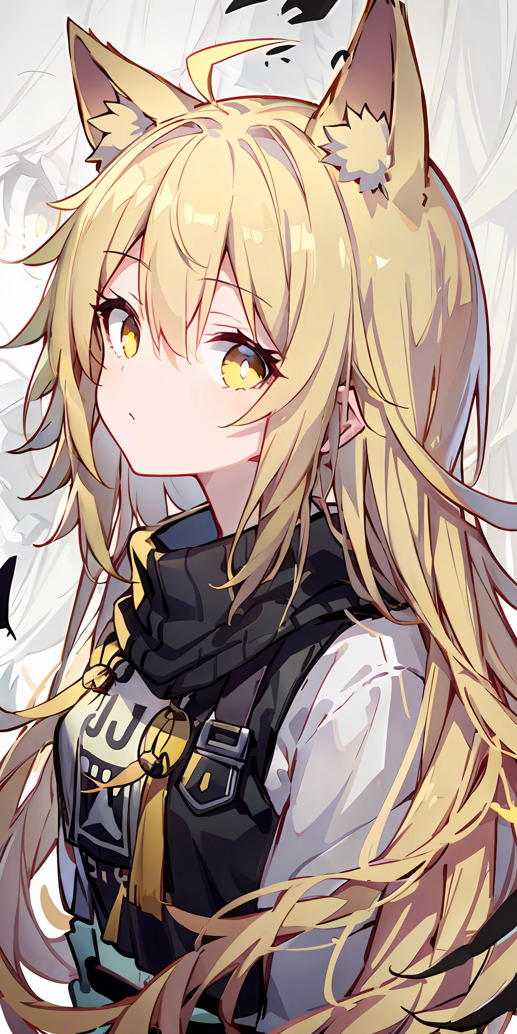 （Yellow hair 1.3），Yellow pupil，cat ear，Blackn clothes