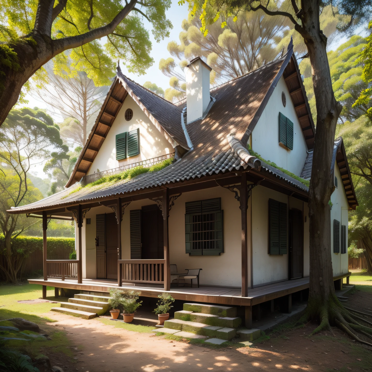Casa antiga ao longe no campo, surrounded by leafy and mysterious trees, casa ao longe