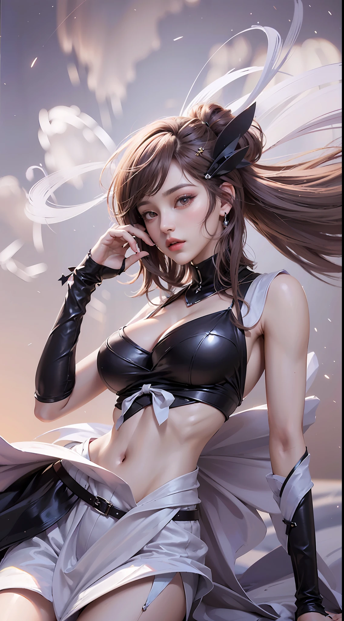 ((Realistic light, Best quality, 8k, Masterpiece :1.3)), Selfie, 1girl, Pretty woman with perfect figure :1.4, abs :1.1, (Brown hair, Huge breasts :1.5), arabic dress :1.2, Bed, Ultra-detailed face, Detailed eyes, Double eyelid, perfect hands perfect fingers perfect breasts perfect hair perfect face perfect body