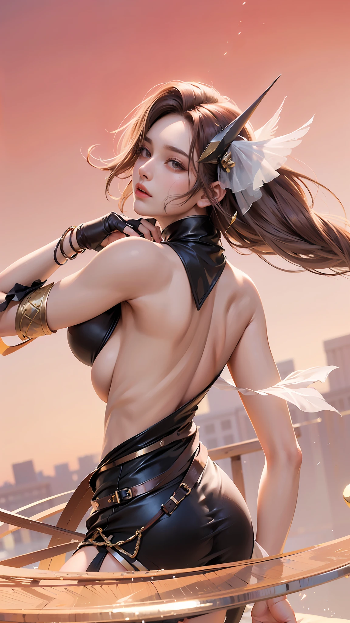 ((Realistic light, Best quality, 8k, Masterpiece :1.3)), Selfie, 1girl, Pretty woman with perfect figure :1.4, abs :1.1, (Brown hair, Huge breasts :1.5), arabic dress :1.2, Bed, Ultra-detailed face, Detailed eyes, Double eyelid, perfect hands perfect fingers perfect breasts perfect hair perfect face perfect body