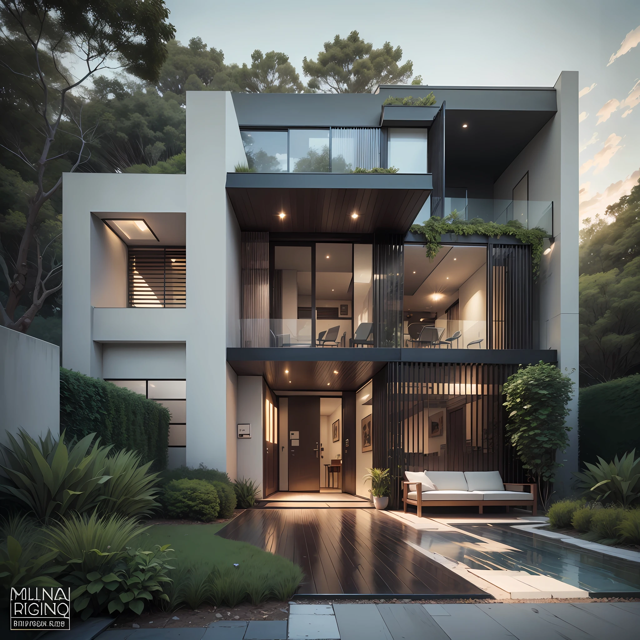 (((melhor qualidade))), qualidade alta, fotorealista, hiperrealista, ((obra-prima)), melhor arte, luxurious residence moderna, paisagem exuberante, linda paisagem. --auto