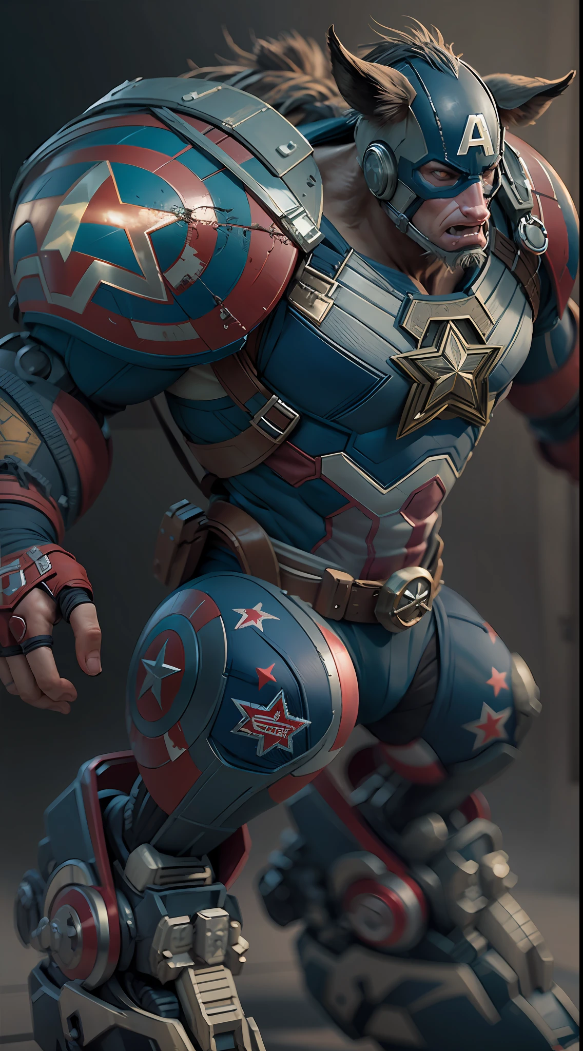 boar robot captain america, octane render, unreal engine, highly detailed, intricate