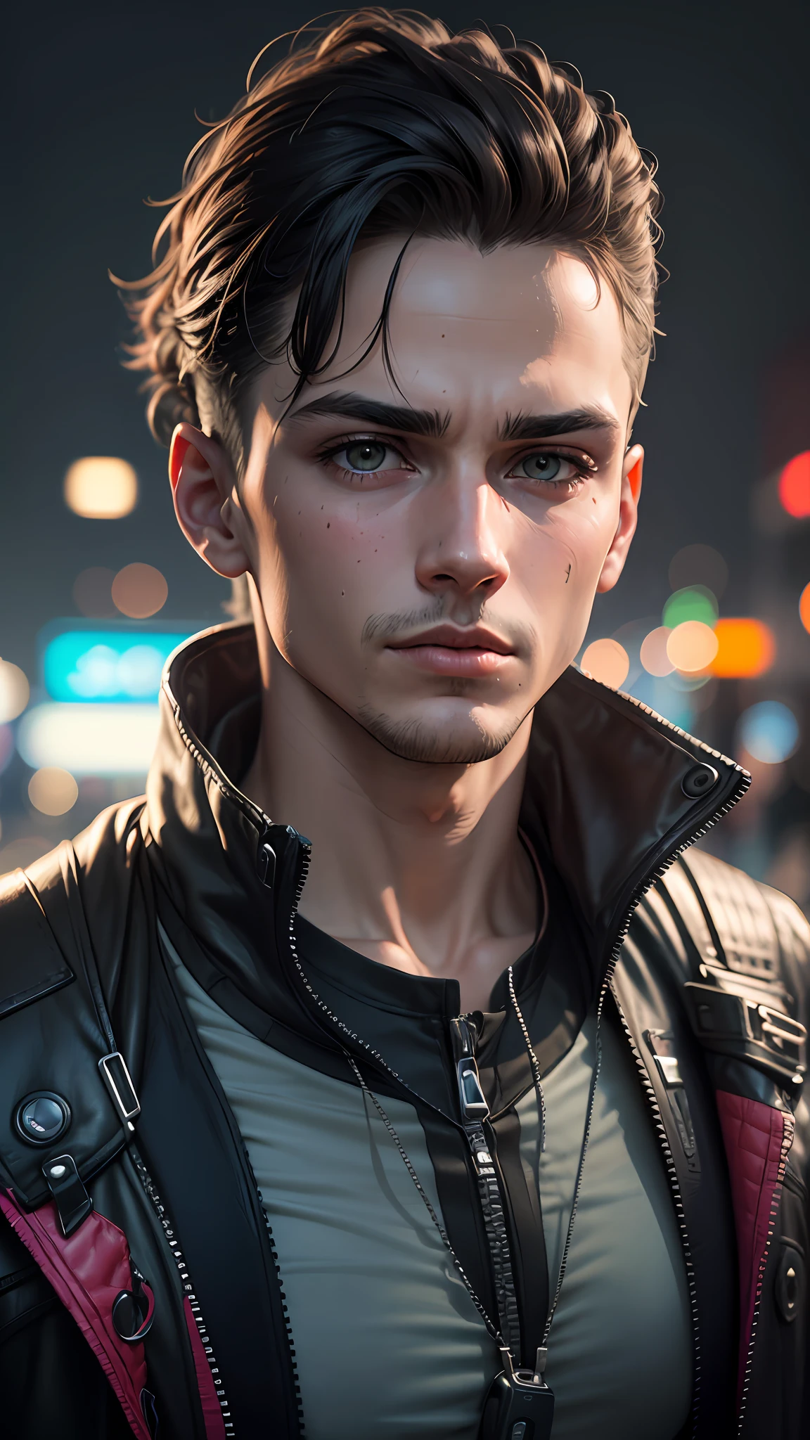 alterar plano de fundo. Cyberpunk. menino bonito. Rosto realista.8k. Ultra foto realsisim --auto