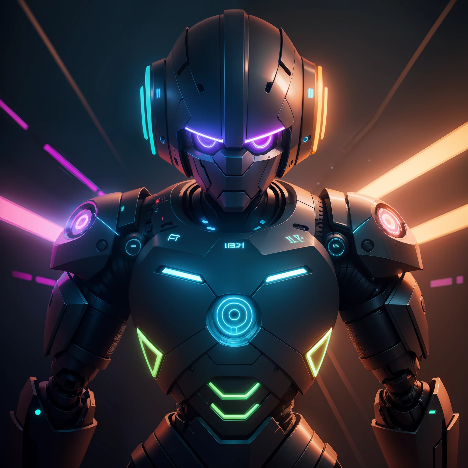 robot, neon, 8k