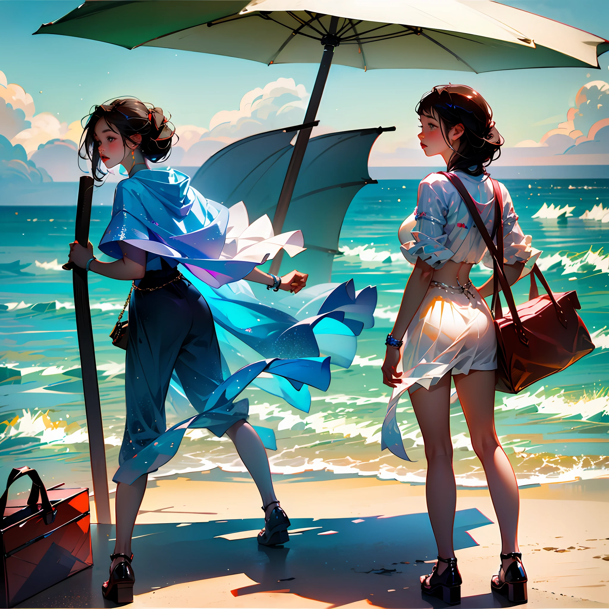 femele，facing to audience，teens girl，比基尼，sandbeach， --auto