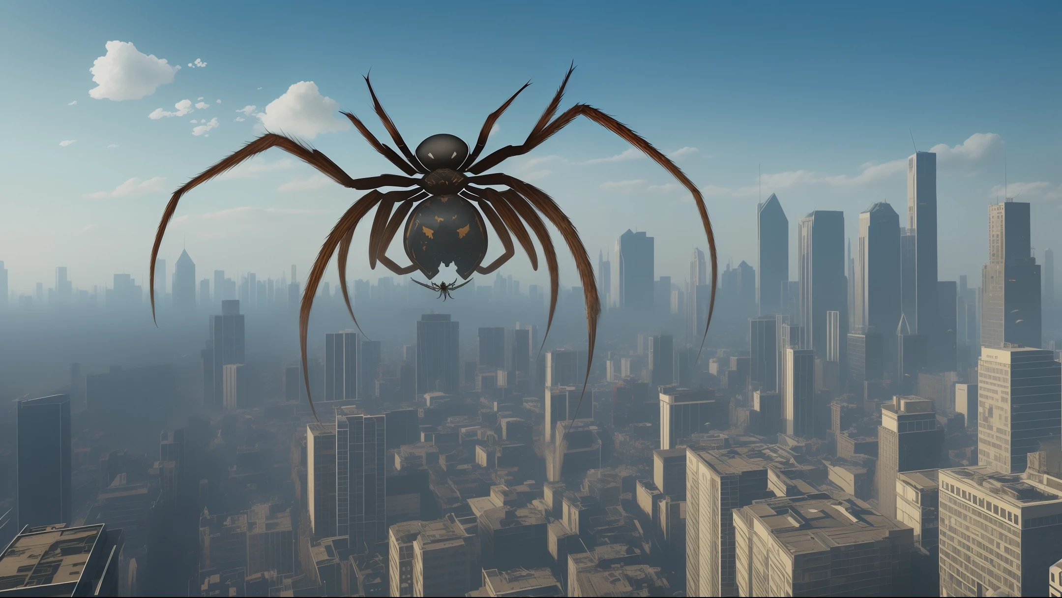 a giant spider destroying a city, cinematic, realistic, intricate details, high resolution, destruction scenery, --auto --s2