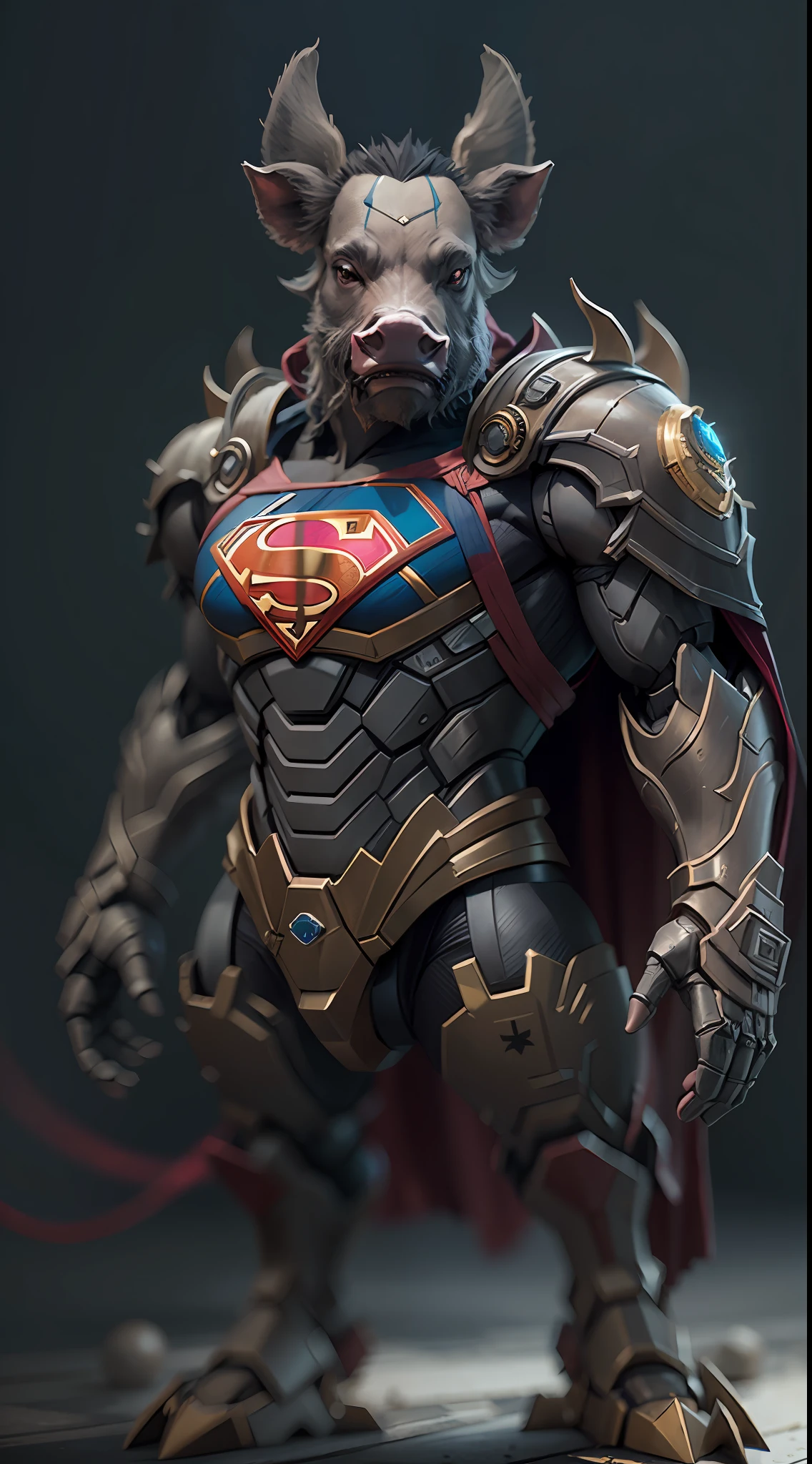 boar robot captain superman, octane render, unreal engine, highly detailed, intricate