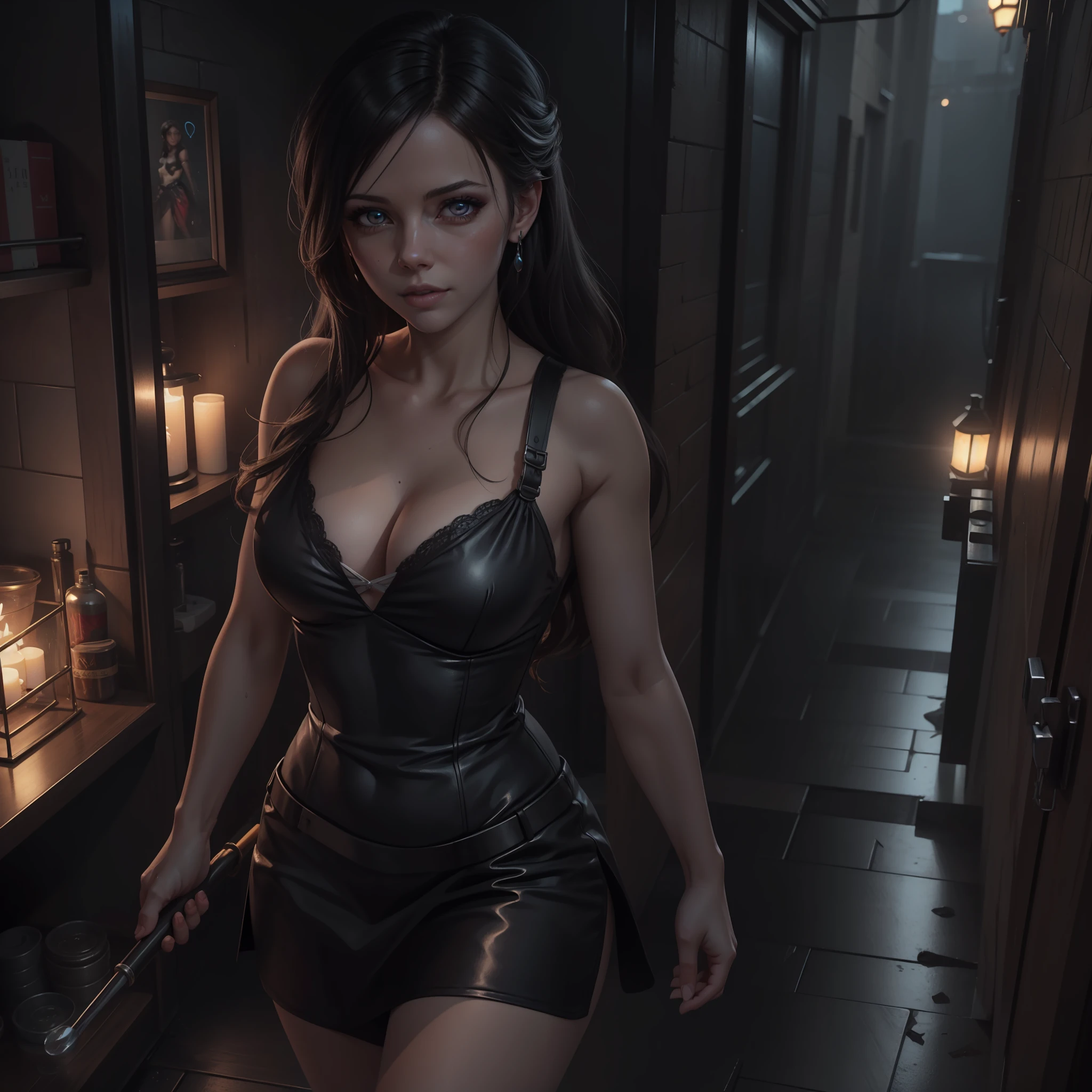 Photorealistic,Realistic illustration in Manga style,((Masterpiece)),((Best quality)),((Ultra detailed)),((1girl)),((only)),((waifu:1.5)),((Perfect anatomy,Perfect hands)),Ulzzang-6500-v1,E-girl,Cute_face,Exceptionally Beauty waifu Kate Beckinsale as Yor Forger/Tifa Lockhart,in a beautiful black dress of Princess with heart lace and glowing crystals,black socks,light-red_eyes,wavy hair,eyeliner,Cute Makeup,with looking with lovingly,((Perfect Detailed Eyes)),Cyberpunk City,rainy outside,night,((Extremely CG Unity 8K Wallpaper)),Intricate Detailing,Extremely beautiful and aesthetic,Octane Rendering,Full Body Portrait,damp skin,((Perfect Detailed Body)),