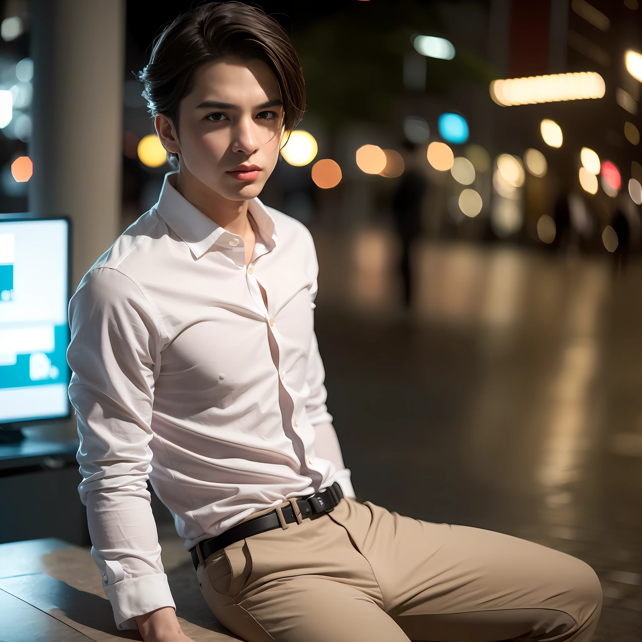 Random Pose, (An extremely delicate and beautiful work), (Masterpiece), 1boy, Imperious president, white  shirt, high detail, suit, watch, cold expression, Clear Eyes, Simple bokeh background, extreme detail depiction, Beautiful and irresistible, Super Fine Painting, gentle face, End of mix4, (8K, RAW photo, Best Quality, Masterpiece: 1.2), (Realistic, Realistic: 1.37), 1boy, a handsome, urban landscape, (((night time))), Sateen, Wet, Professional lighting, Photon mapping, radiosity, physical based rendering,