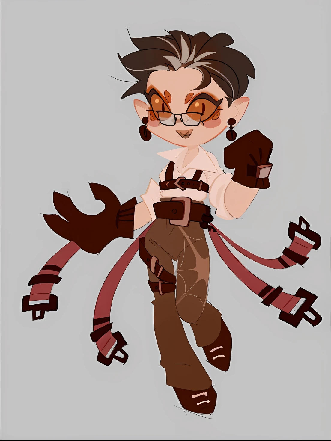 Cartoon drawing of a man wearing glasses and a tie, Spidergirl, spider eyes, many eyes, Serkretarsha, archivist, loves coffee, office Victorian style, short haircut black hair, eyeglasses, black nails, sharp nails, little chest, very stylized character design, Overwatch Style, official character art, [ Character design ], Varguart style