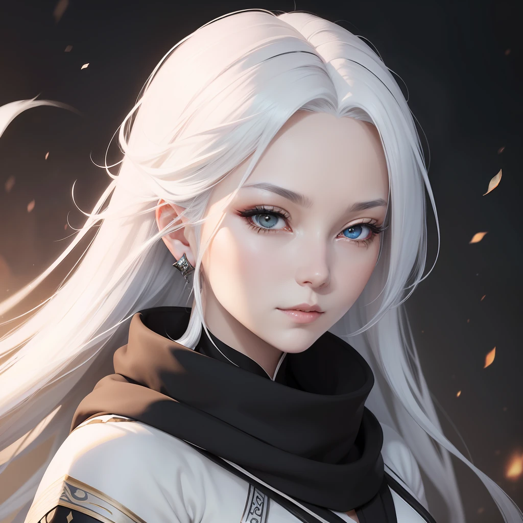 a close up of a woman with a white hair and a black scarf, a character portrait by Yang J, pixiv contest winner, fantasy art, white haired deity, beautiful character painting, artwork in the style of guweiz, the piercing stare of yuki onna, guweiz, with white long hair, with long white hair, flowing hair and long robes